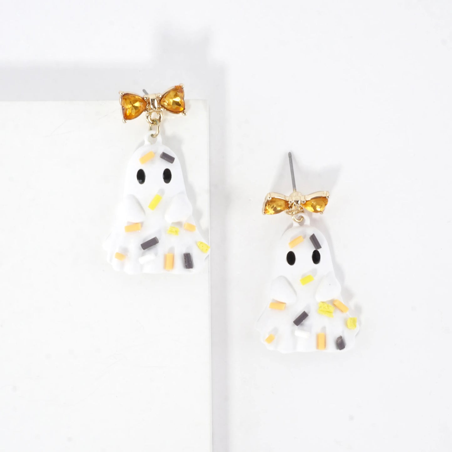 Bow Enamel Ghost Candy Sprinkles Drop Earrings