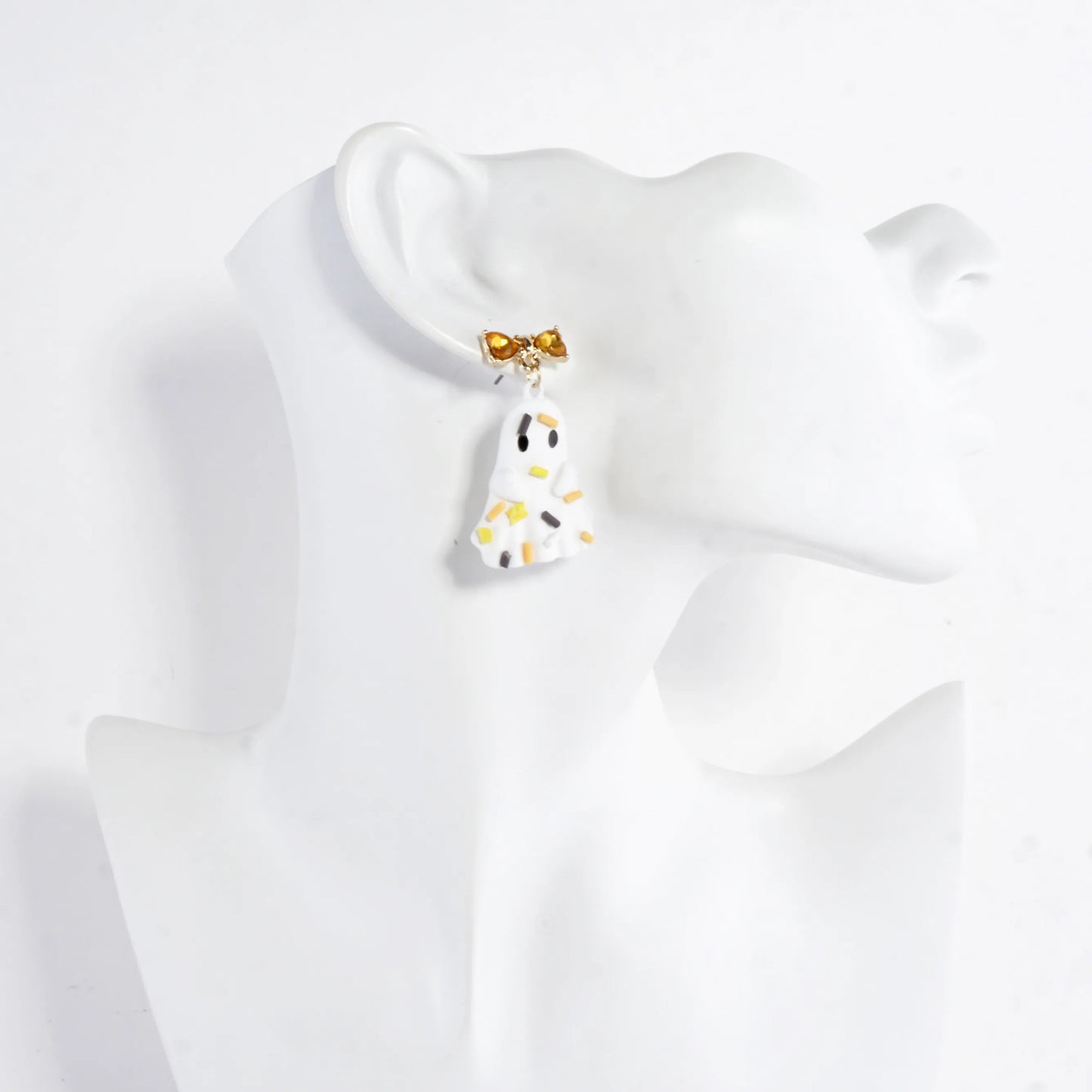 Bow Enamel Ghost Candy Sprinkles Drop Earrings