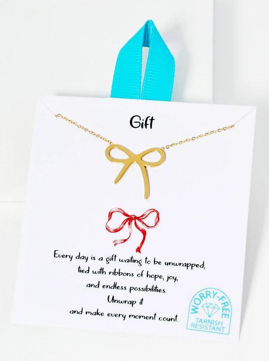 Bow Tie Ribbon Pendant Hypoallergenic Stainless Steel Necklace