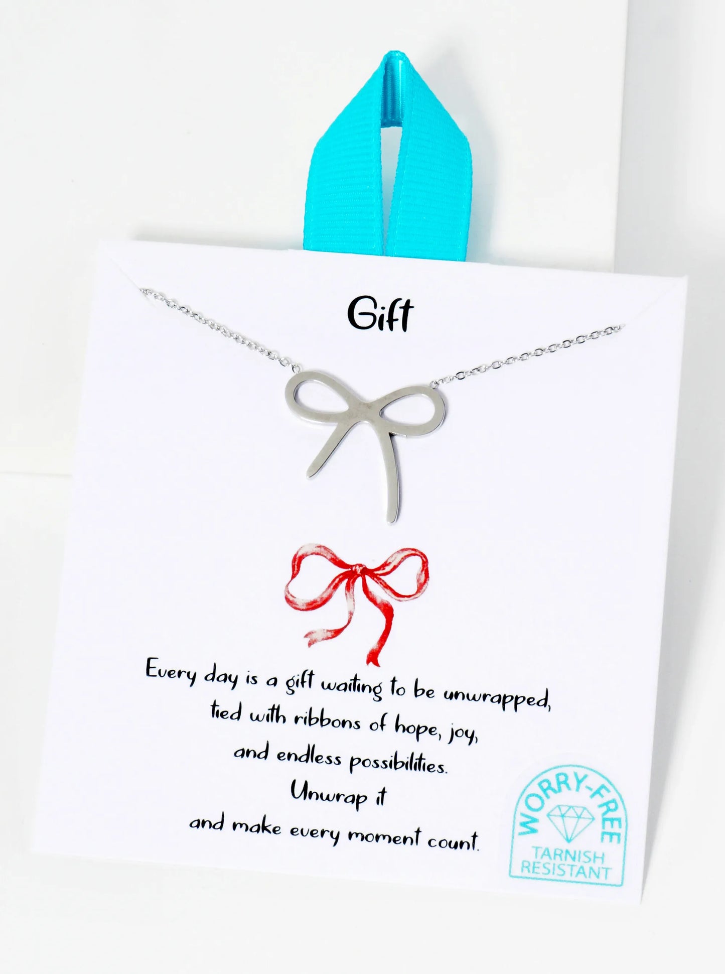 Bow Tie Ribbon Pendant Hypoallergenic Stainless Steel Necklace