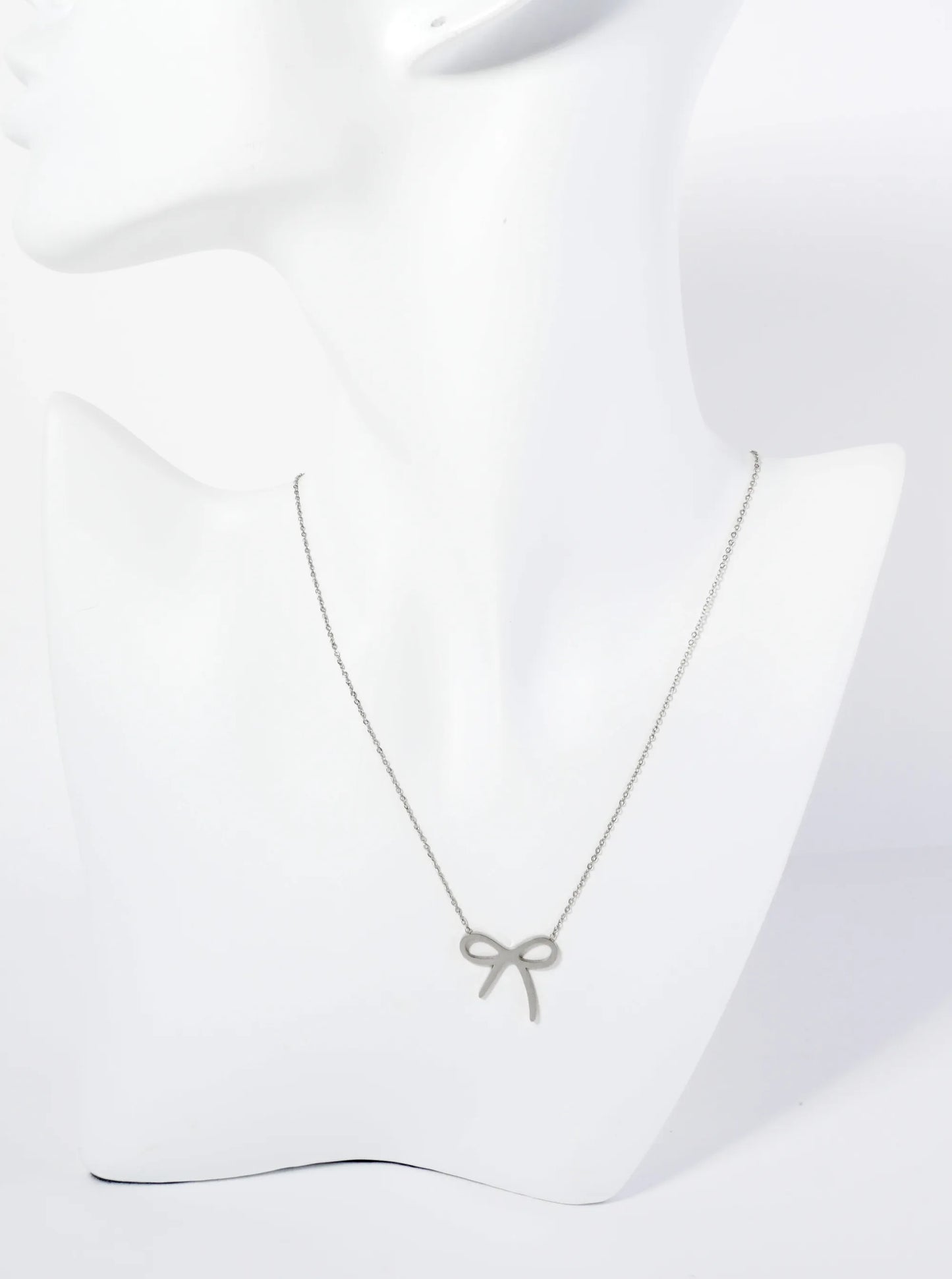 Bow Tie Ribbon Pendant Hypoallergenic Stainless Steel Necklace