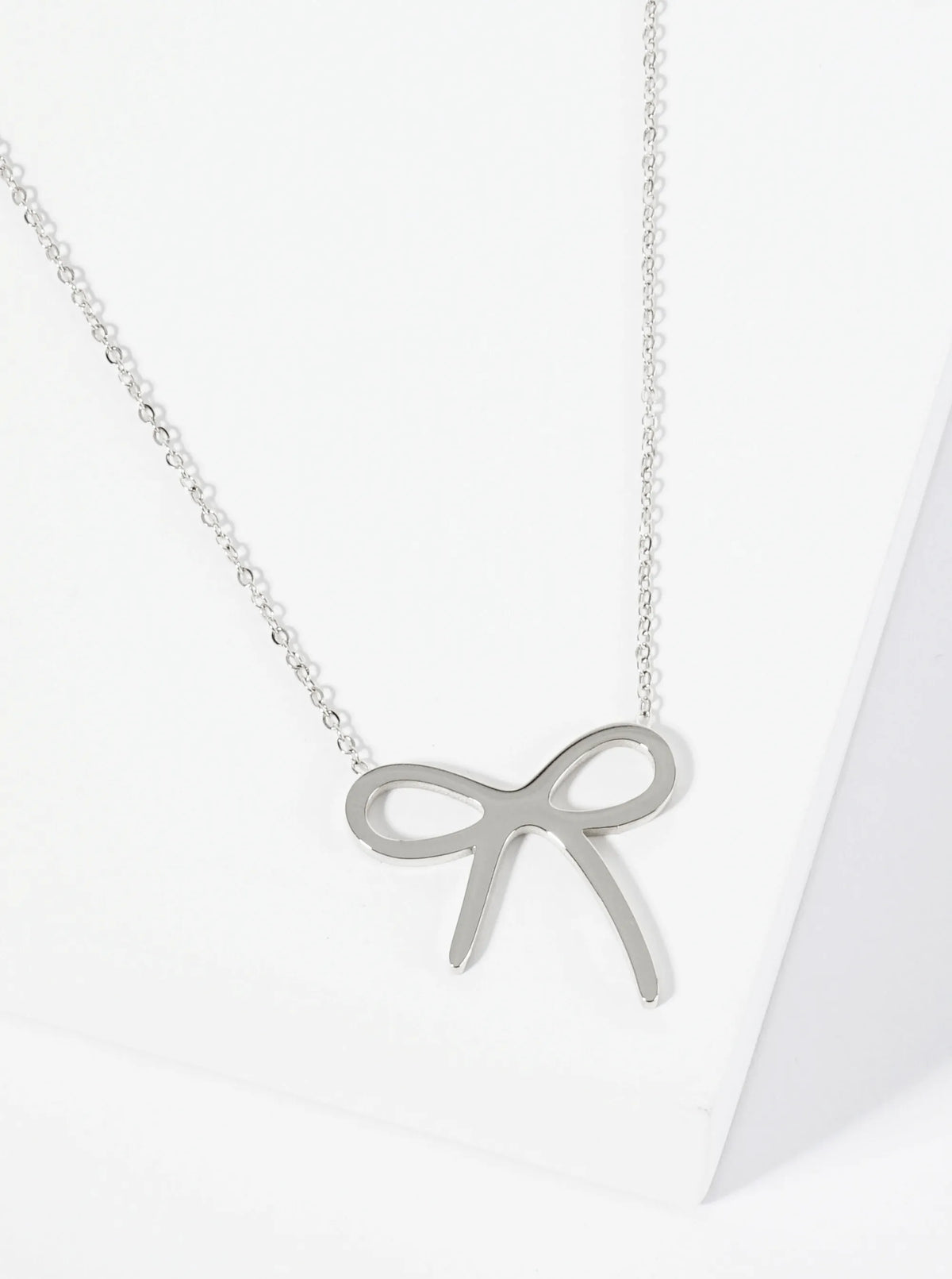 Bow Tie Ribbon Pendant Hypoallergenic Stainless Steel Necklace