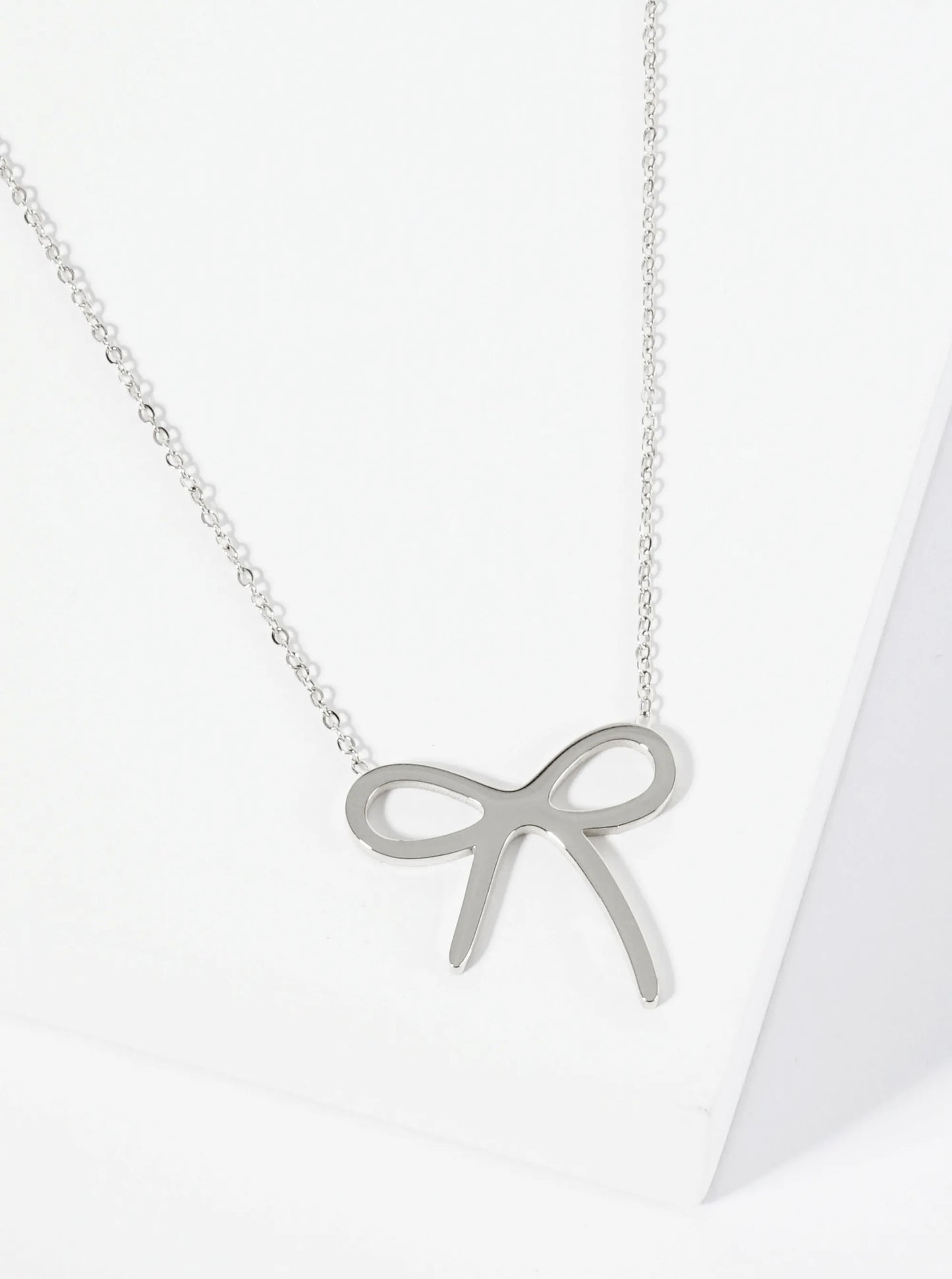 Bow Tie Ribbon Pendant Hypoallergenic Stainless Steel Necklace