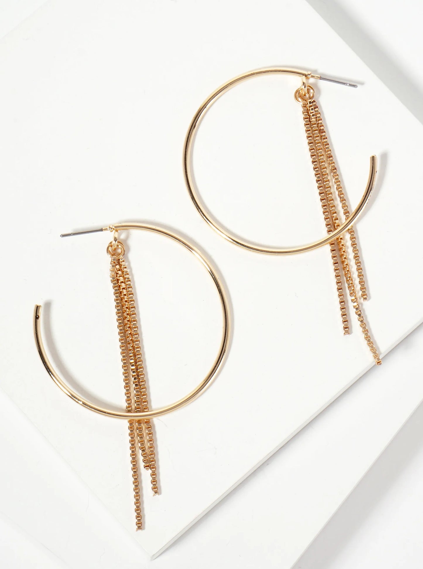Box-chain Drop 40mm Polished Open Hoop Earrings