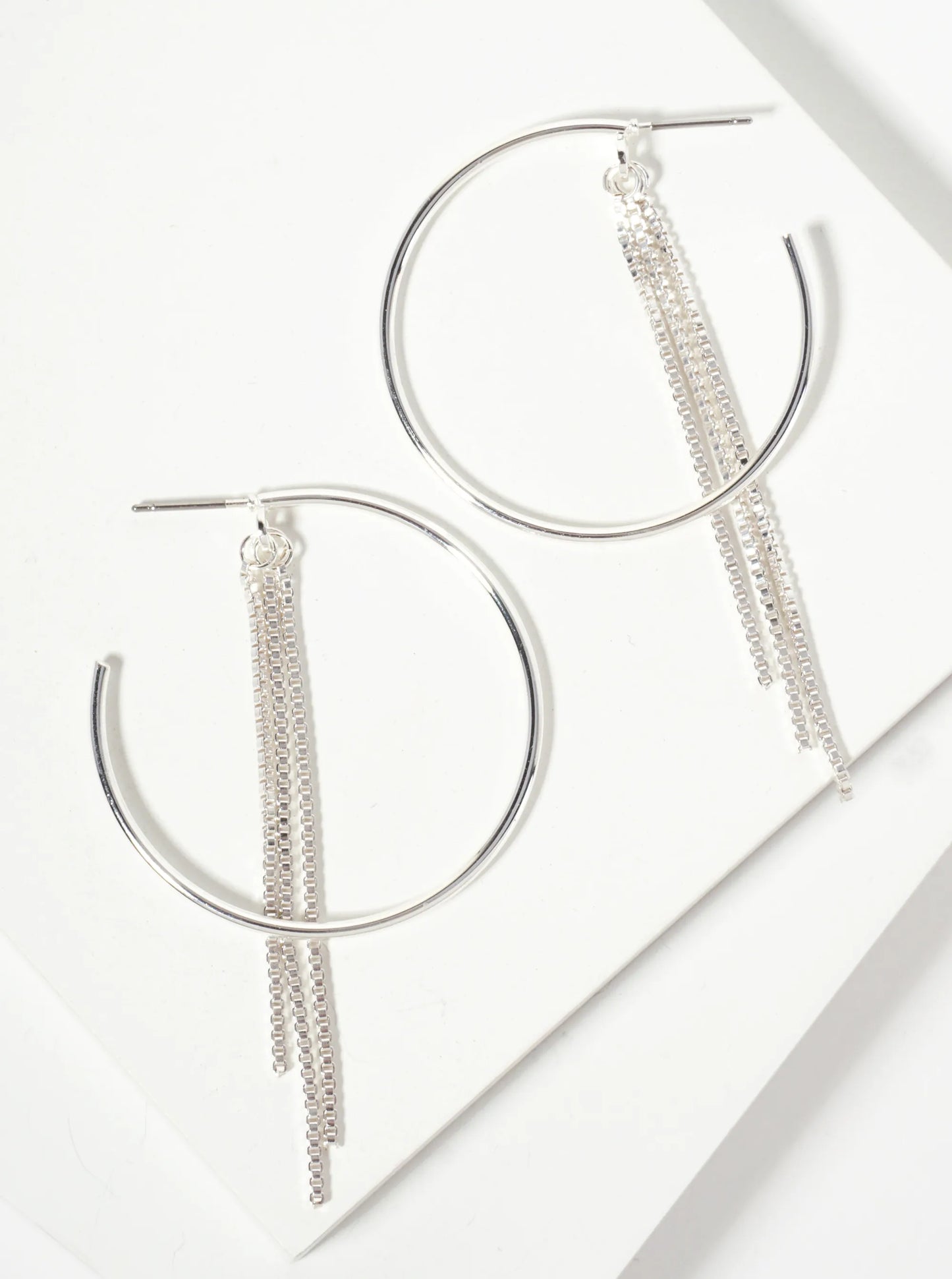 Box-chain Drop 40mm Polished Open Hoop Earrings