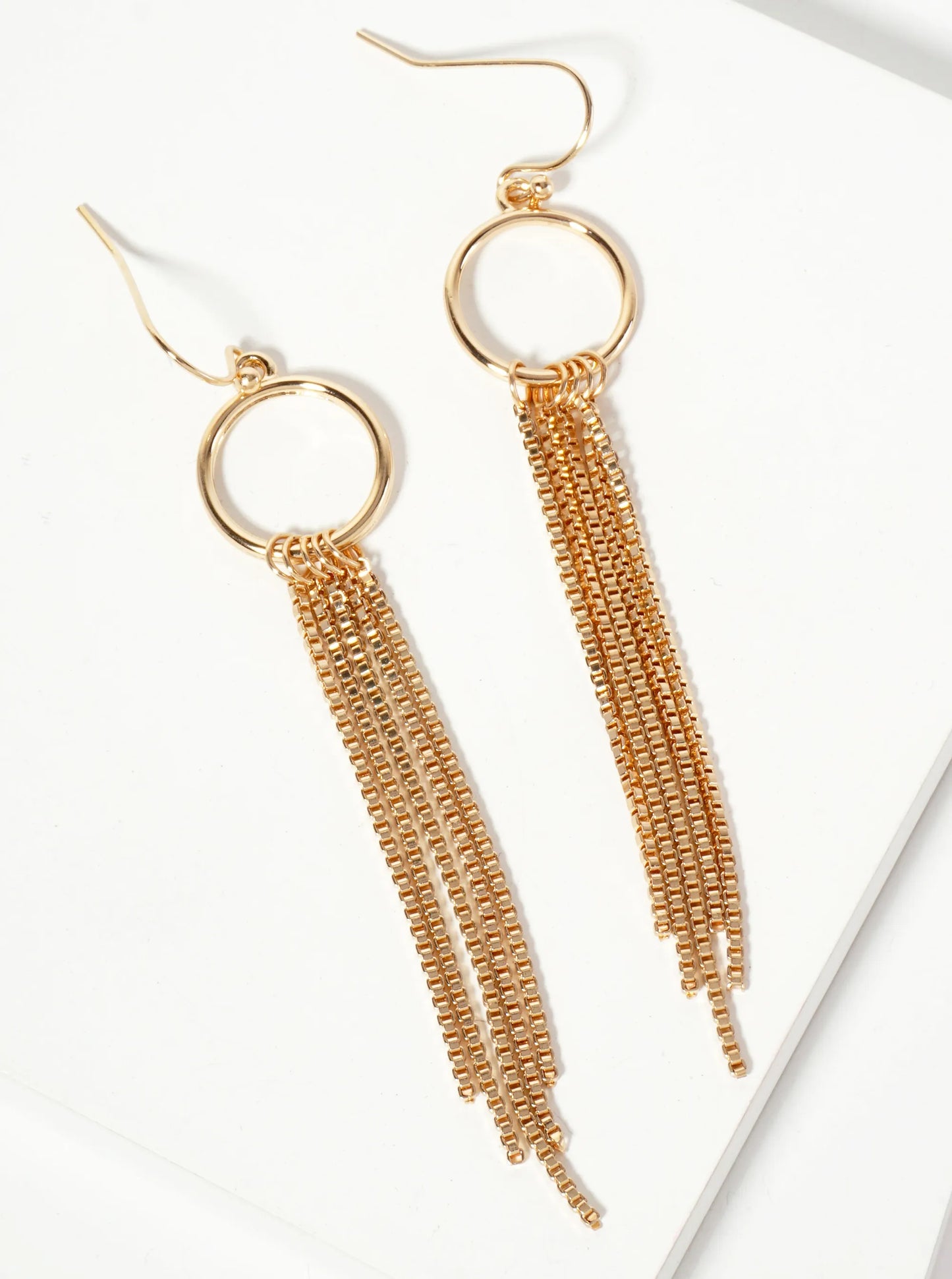 Box-chain Drop Polished Circle Dangle Earrings