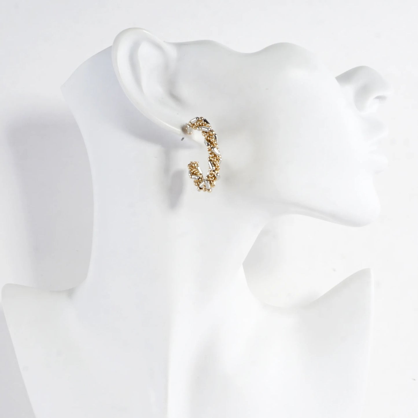 Braided Beaded Hoop Earrings Mixed Metal Accents