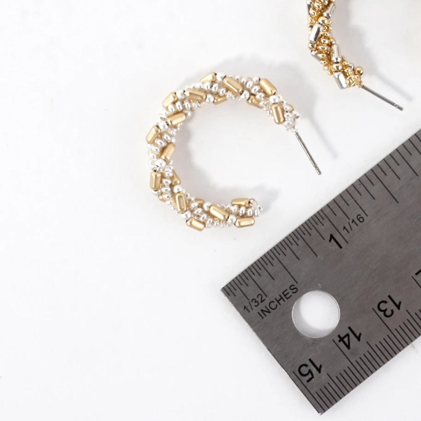 Braided Beaded Hoop Earrings Mixed Metal Accents