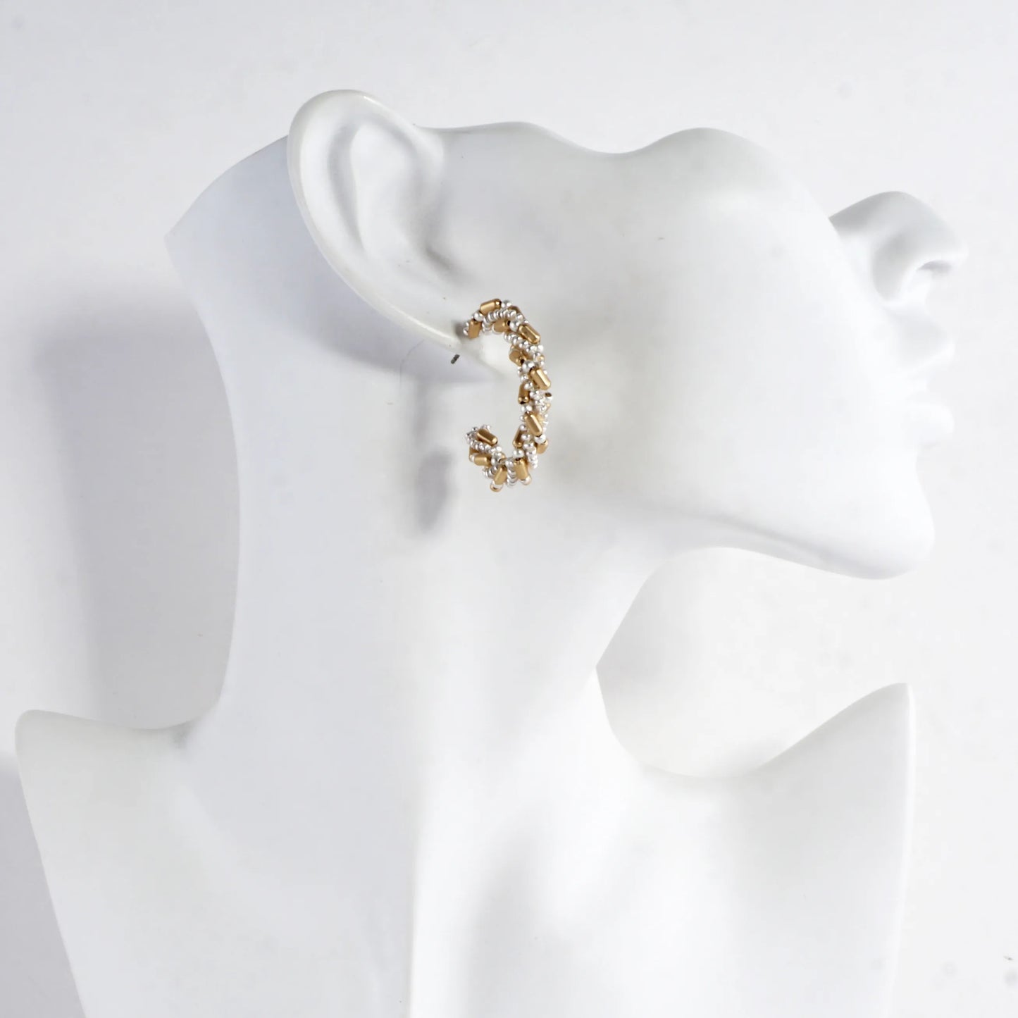 Braided Beaded Hoop Earrings Mixed Metal Accents