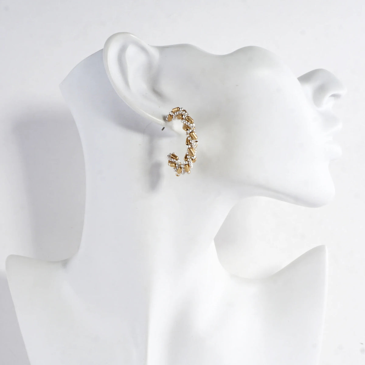 Braided Beaded Hoop Earrings Mixed Metal Accents