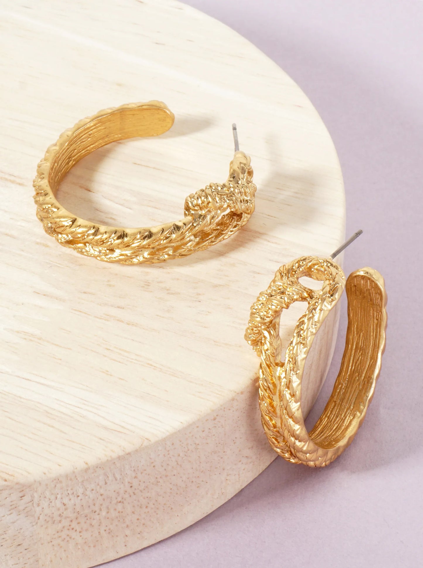 Braided Knot Design 35mm Metal Open Hoop Earrings With-Titanium-Post