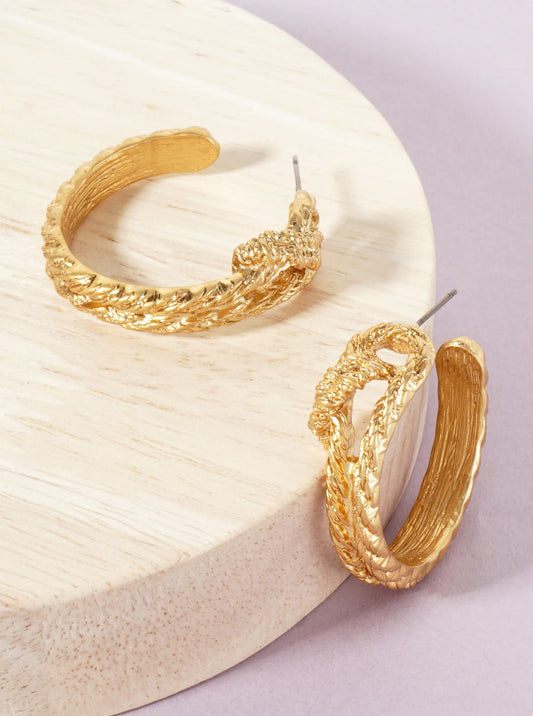 Braided Knot Design 35mm Metal Open Hoop Earrings With-Titanium-Post