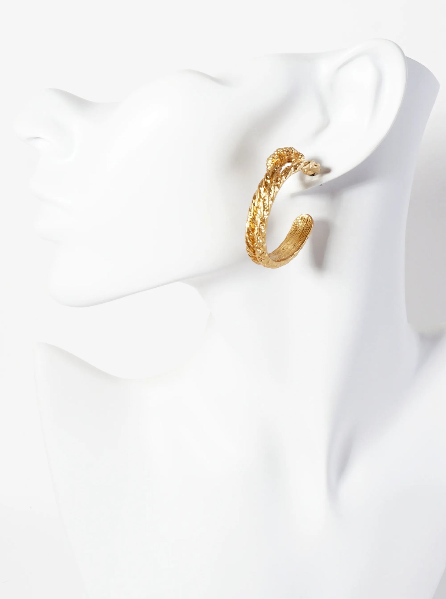 Braided Knot Design 35mm Metal Open Hoop Earrings With-Titanium-Post