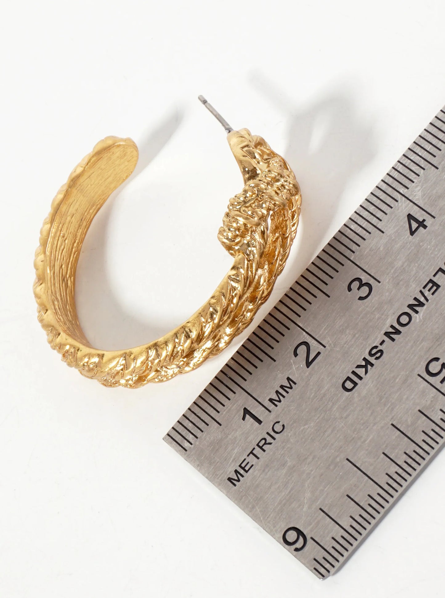 Braided Knot Design 35mm Metal Open Hoop Earrings With-Titanium-Post