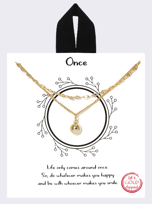 Brass Ball Pendant 18K-Gold-Dipped Layered Necklace