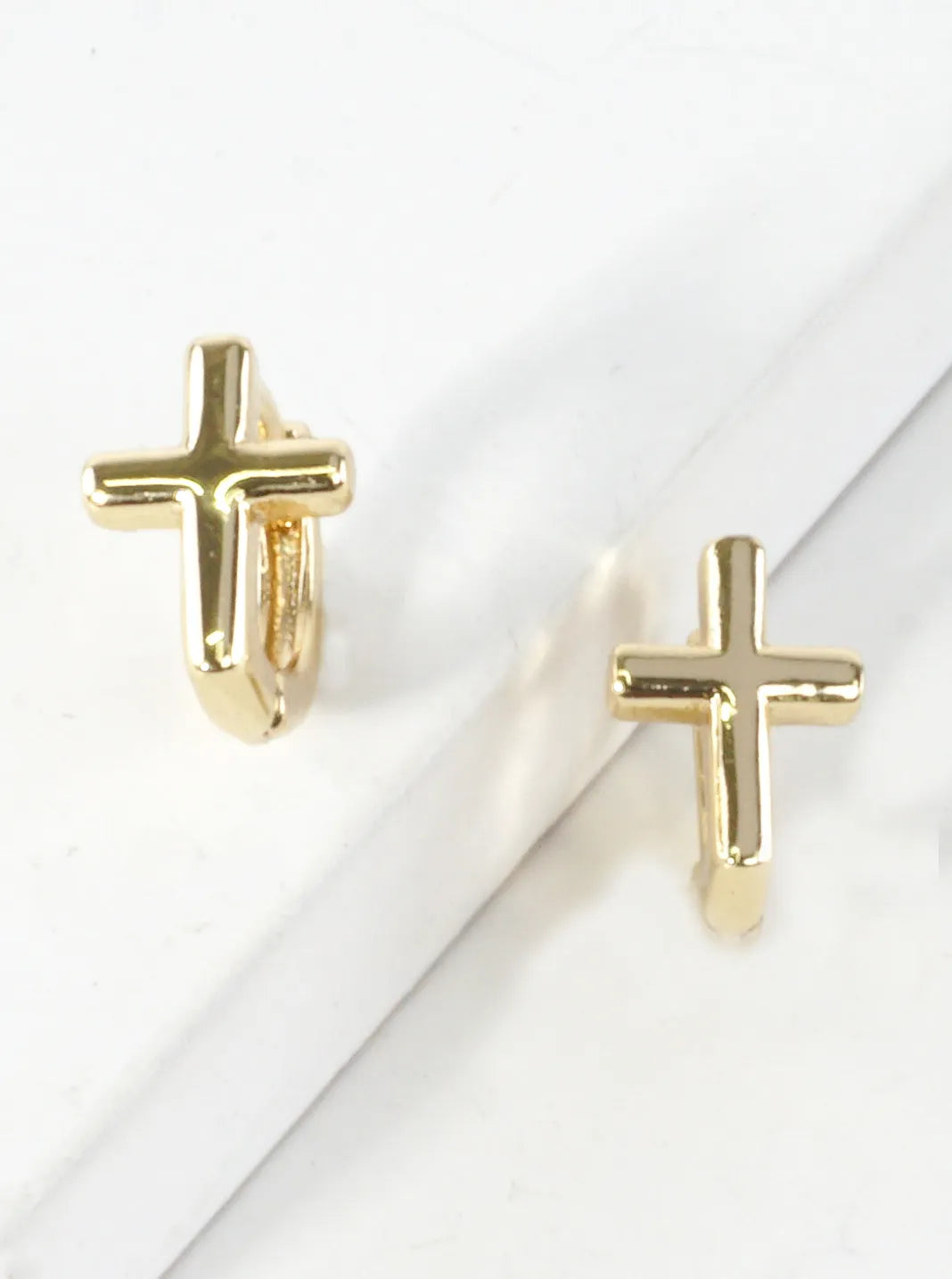 Brass Cross Huggie Hoop Earrings