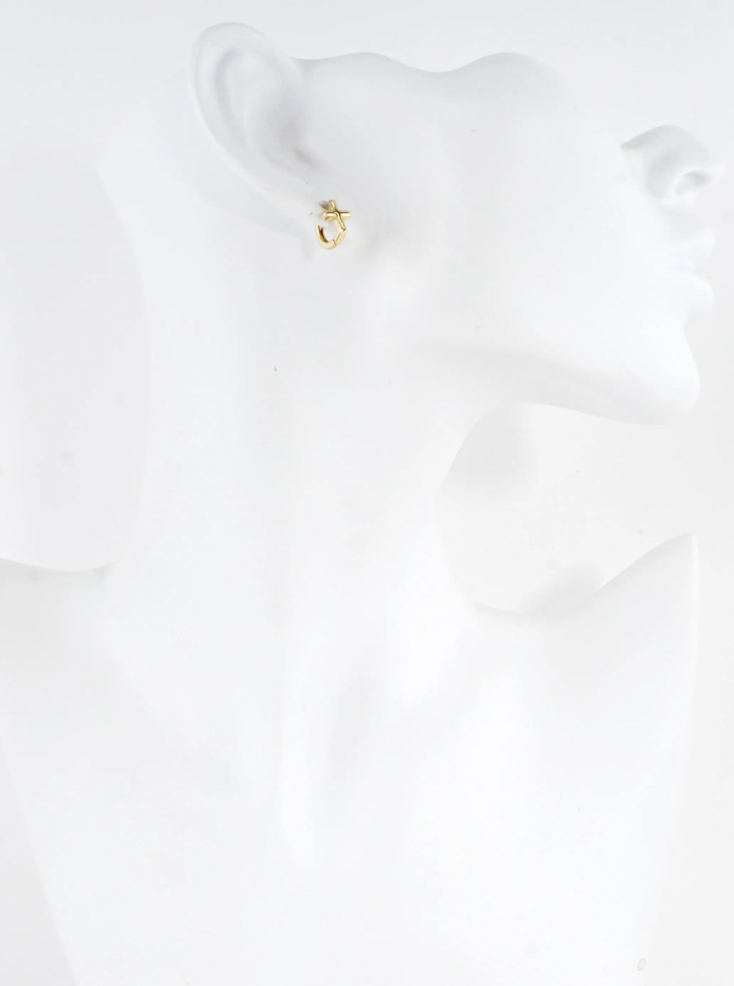 Brass Cross Huggie Hoop Earrings
