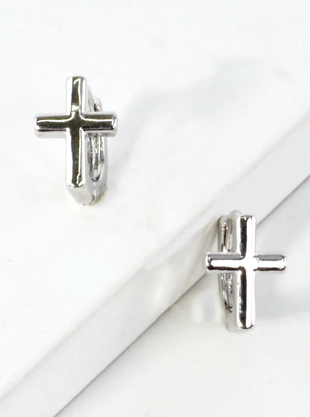 Brass Cross Huggie Hoop Earrings