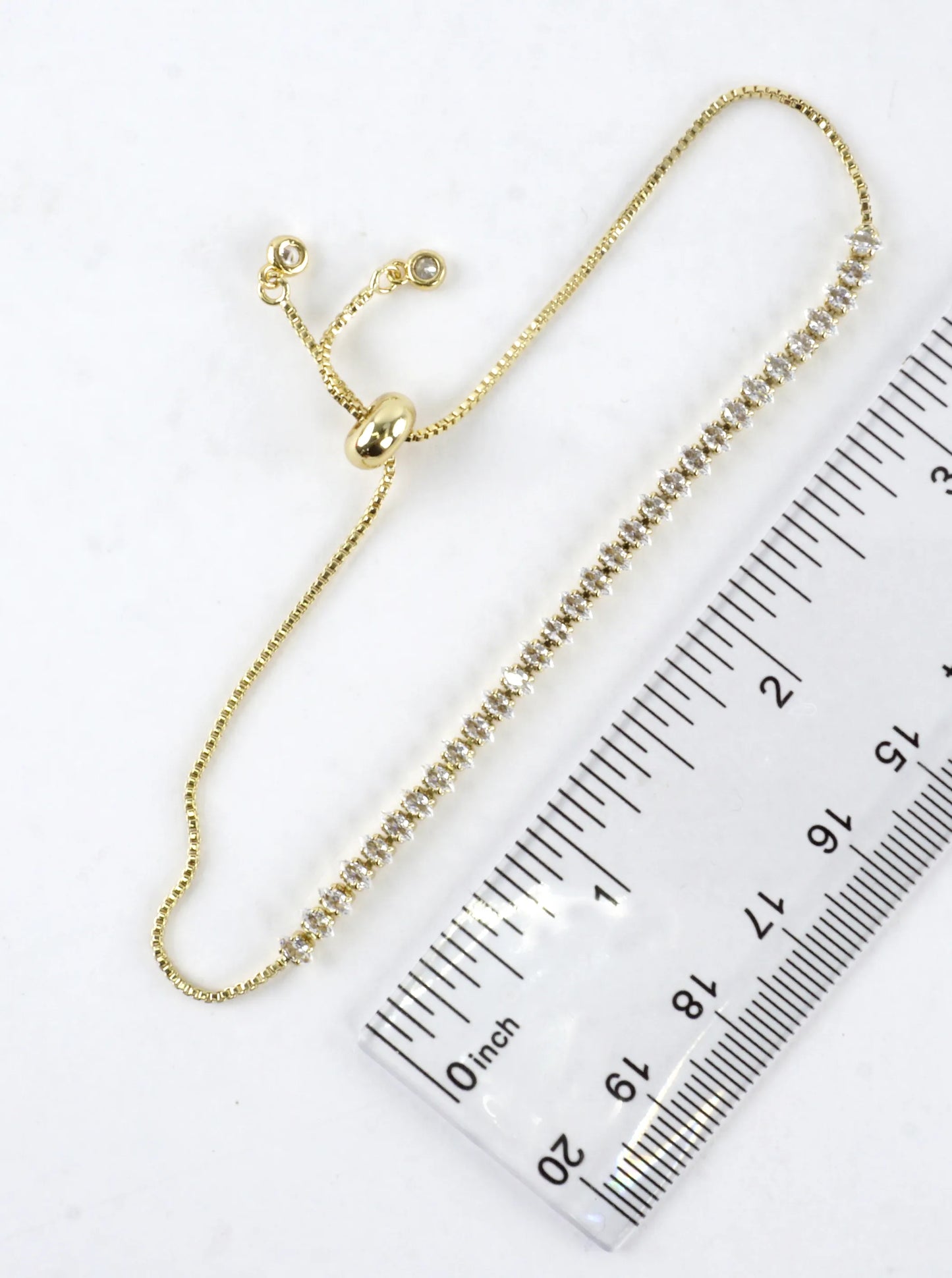 Brass Cubic Zirconia Oval 2mm Pull Tie Bracelet