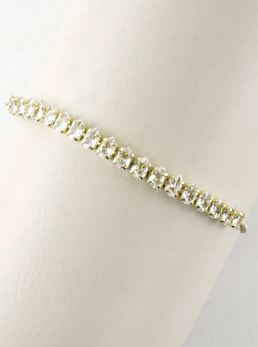 Brass Cubic Zirconia Oval 3mm Pull Tie Bracelet