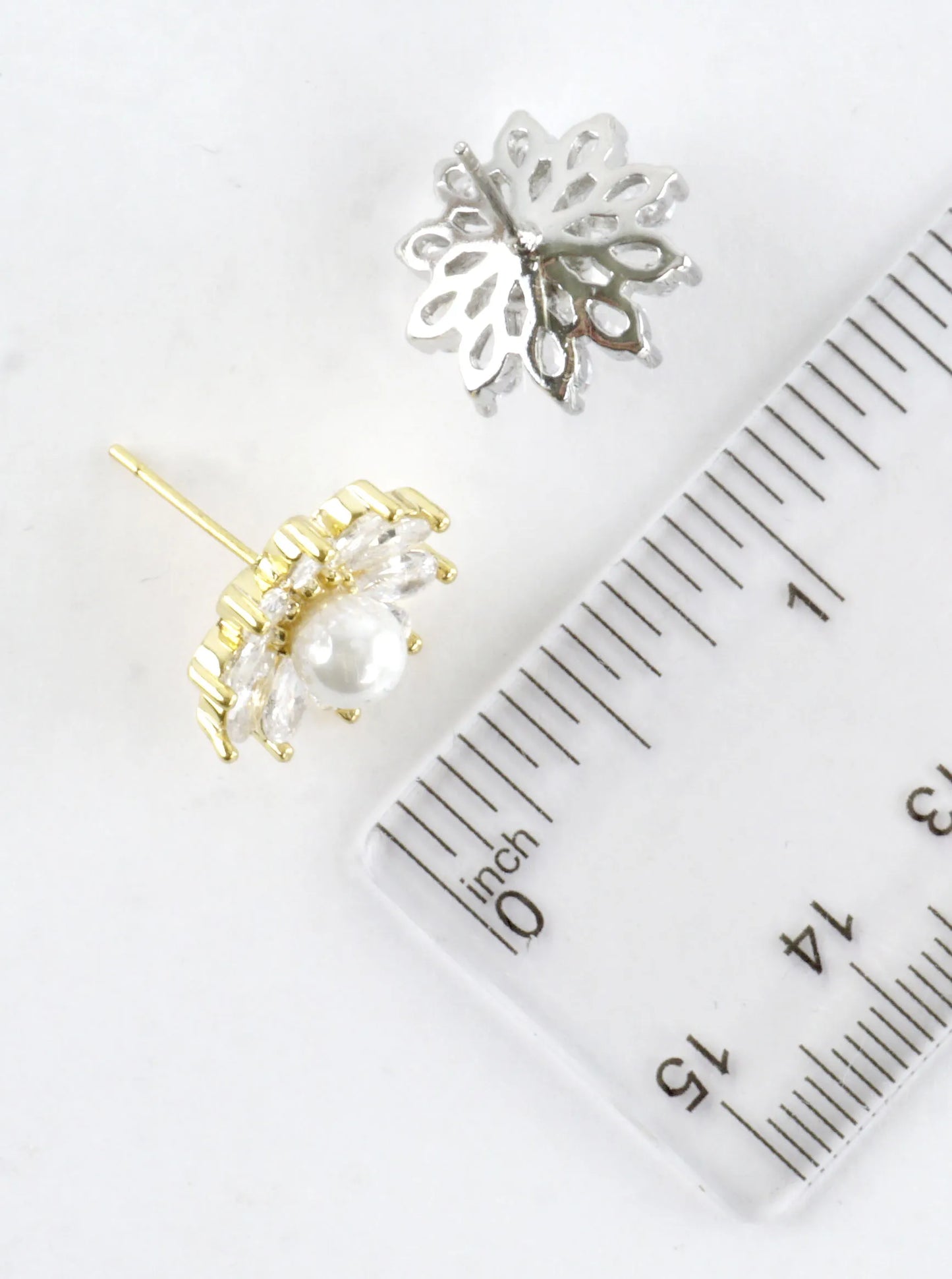 Brass Cubic Zirconia Pearl Flower Stud Earrings