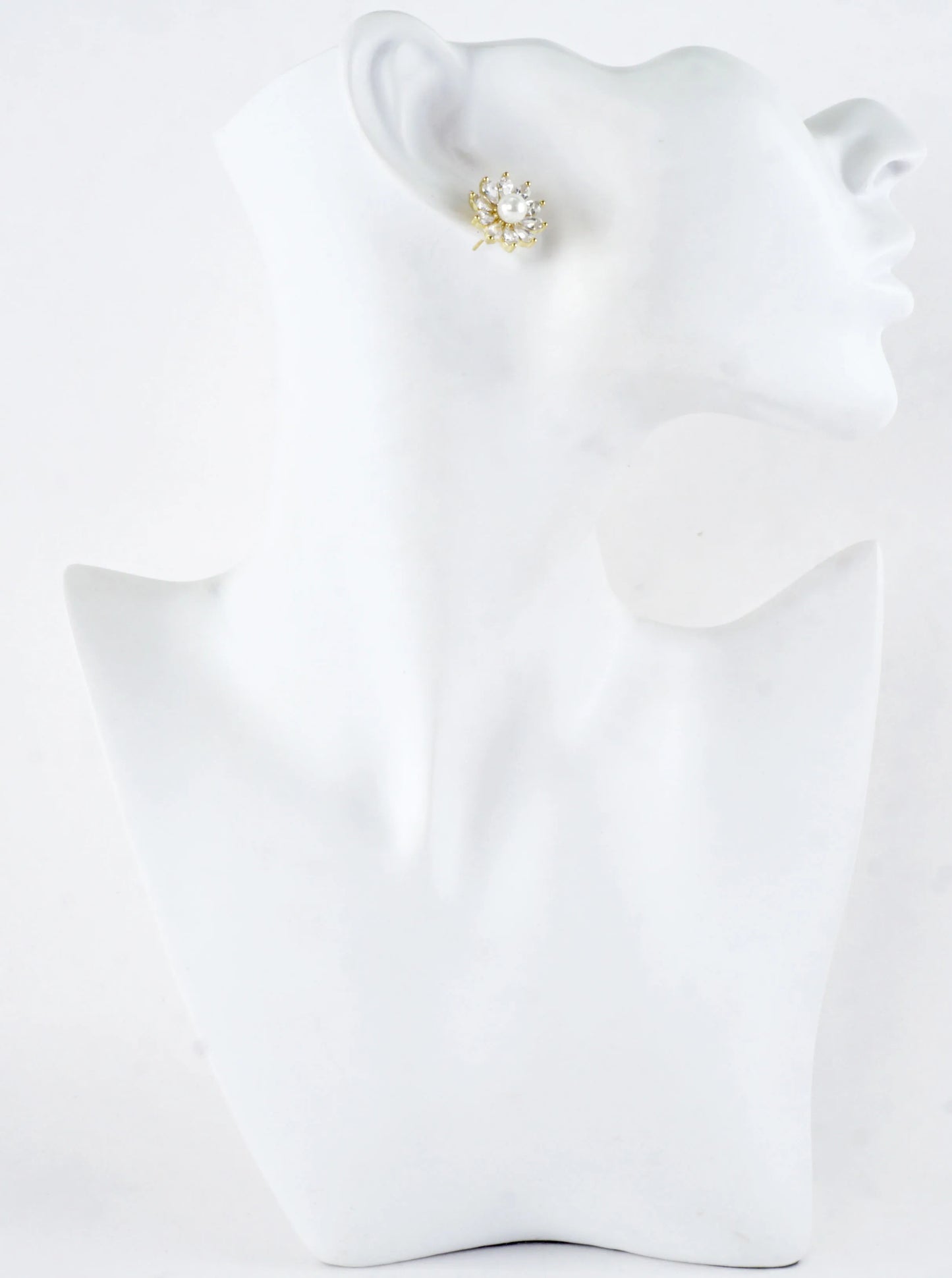 Brass Cubic Zirconia Pearl Flower Stud Earrings
