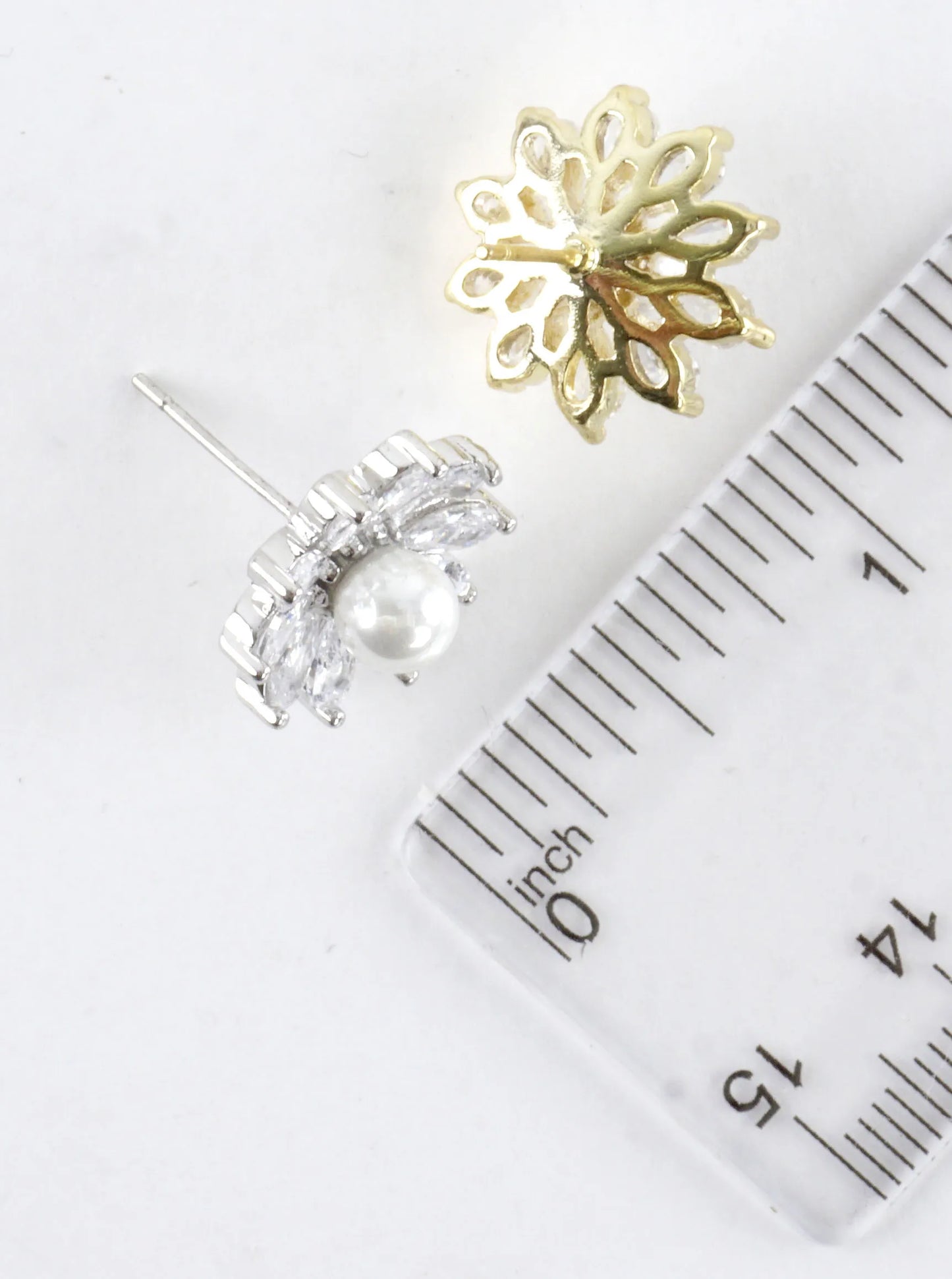 Brass Cubic Zirconia Pearl Flower Stud Earrings