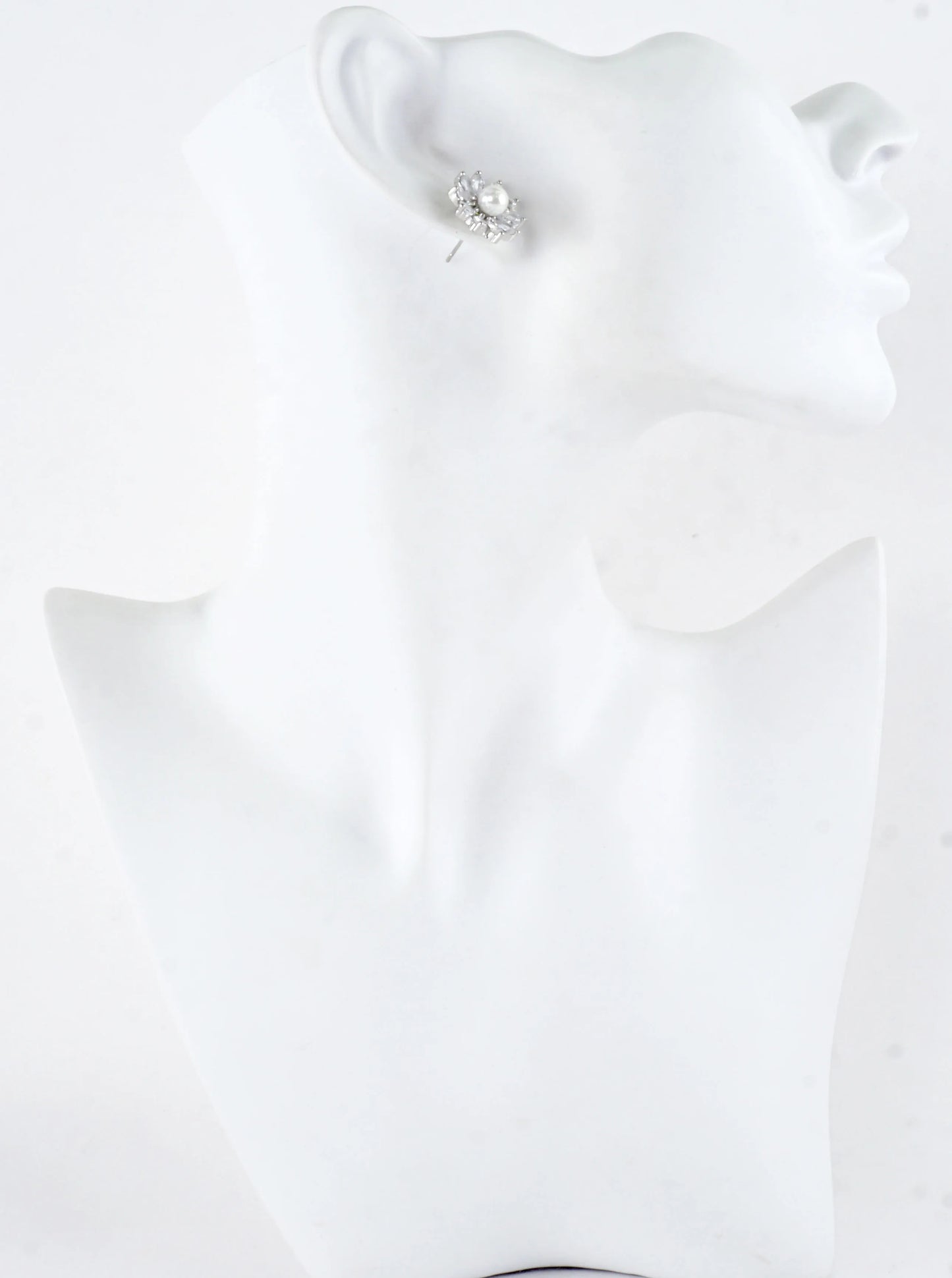 Brass Cubic Zirconia Pearl Flower Stud Earrings