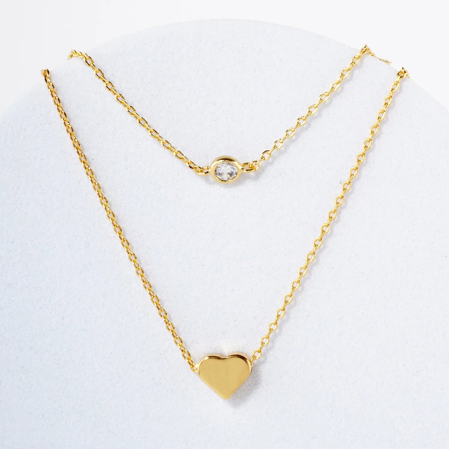 Brass Heart CZ Pendant 18K-Gold-Dipped Layered Necklace