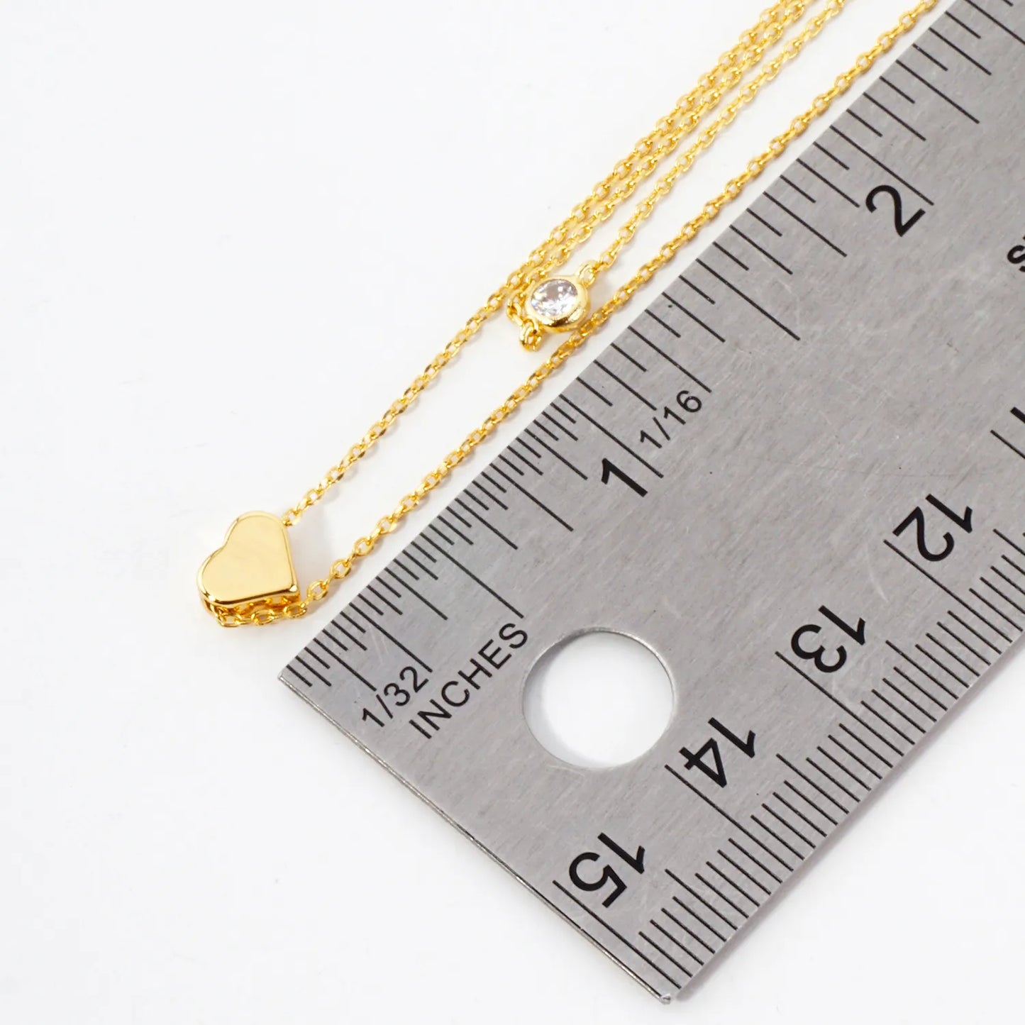 Brass Heart CZ Pendant 18K-Gold-Dipped Layered Necklace