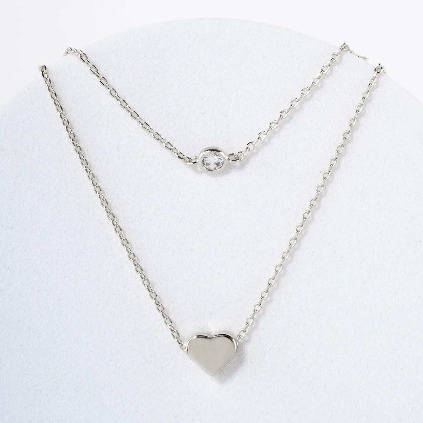 Brass Heart CZ Pendant 18K-Gold-Dipped Layered Necklace