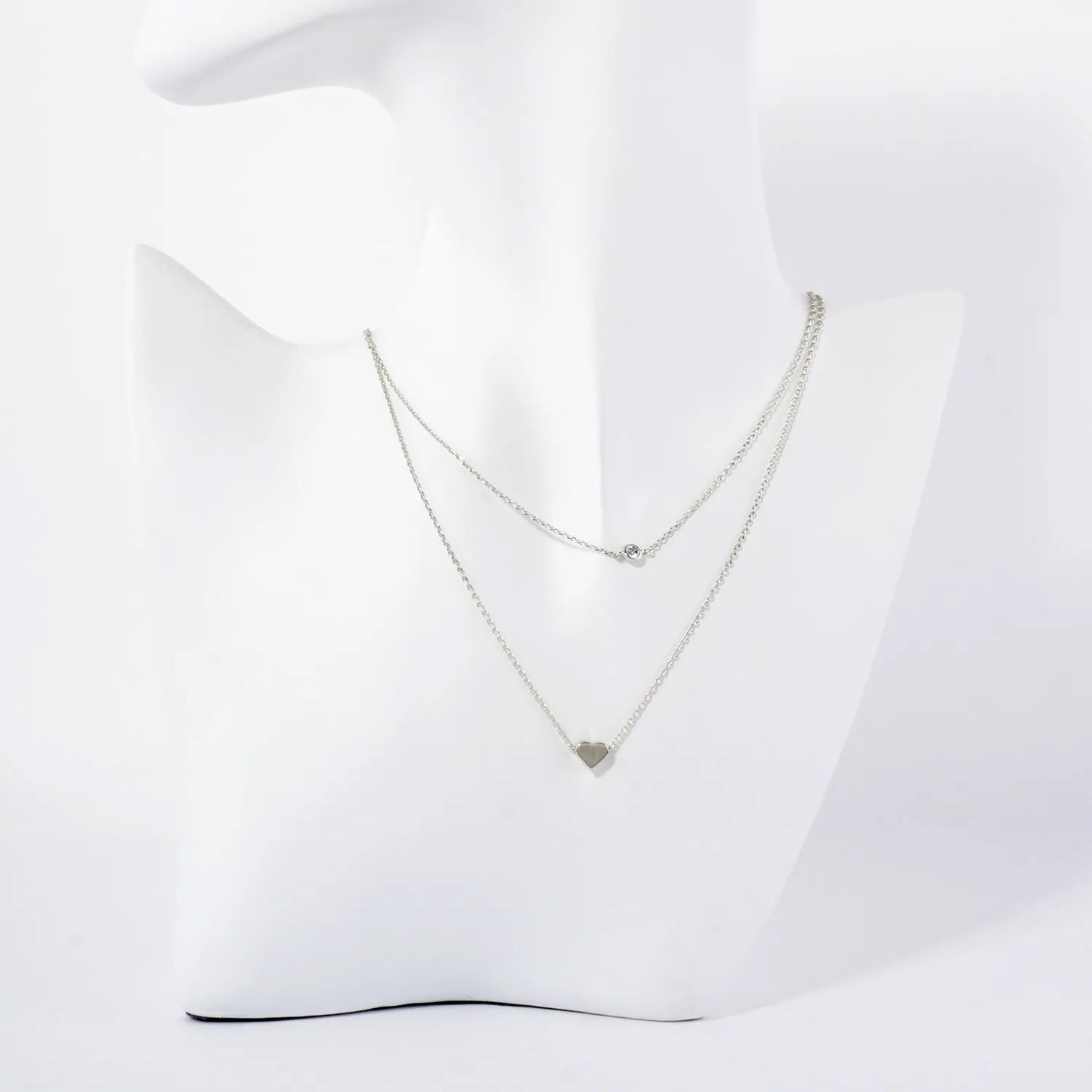 Brass Heart CZ Pendant 18K-Gold-Dipped Layered Necklace