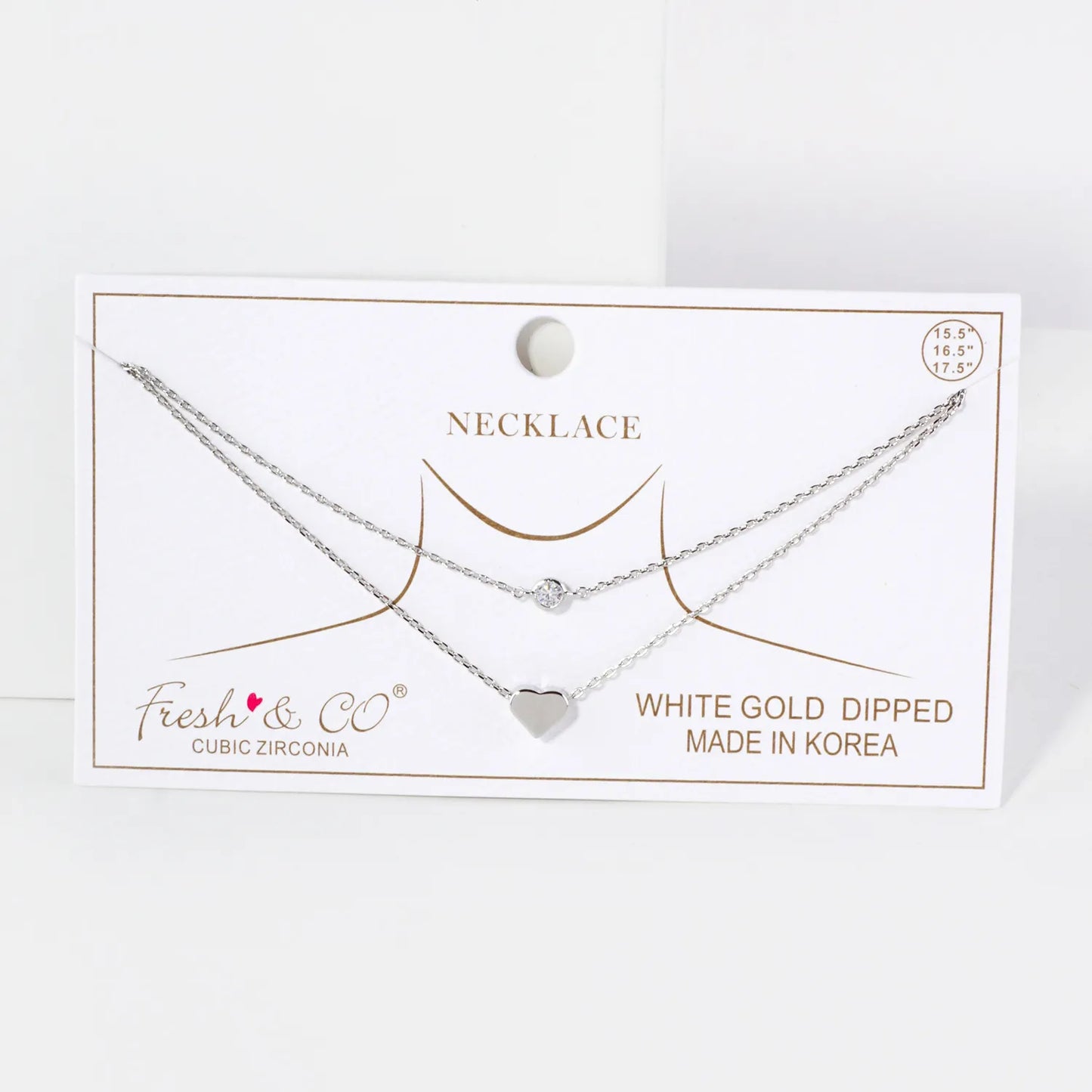 Brass Heart CZ Pendant 18K-Gold-Dipped Layered Necklace