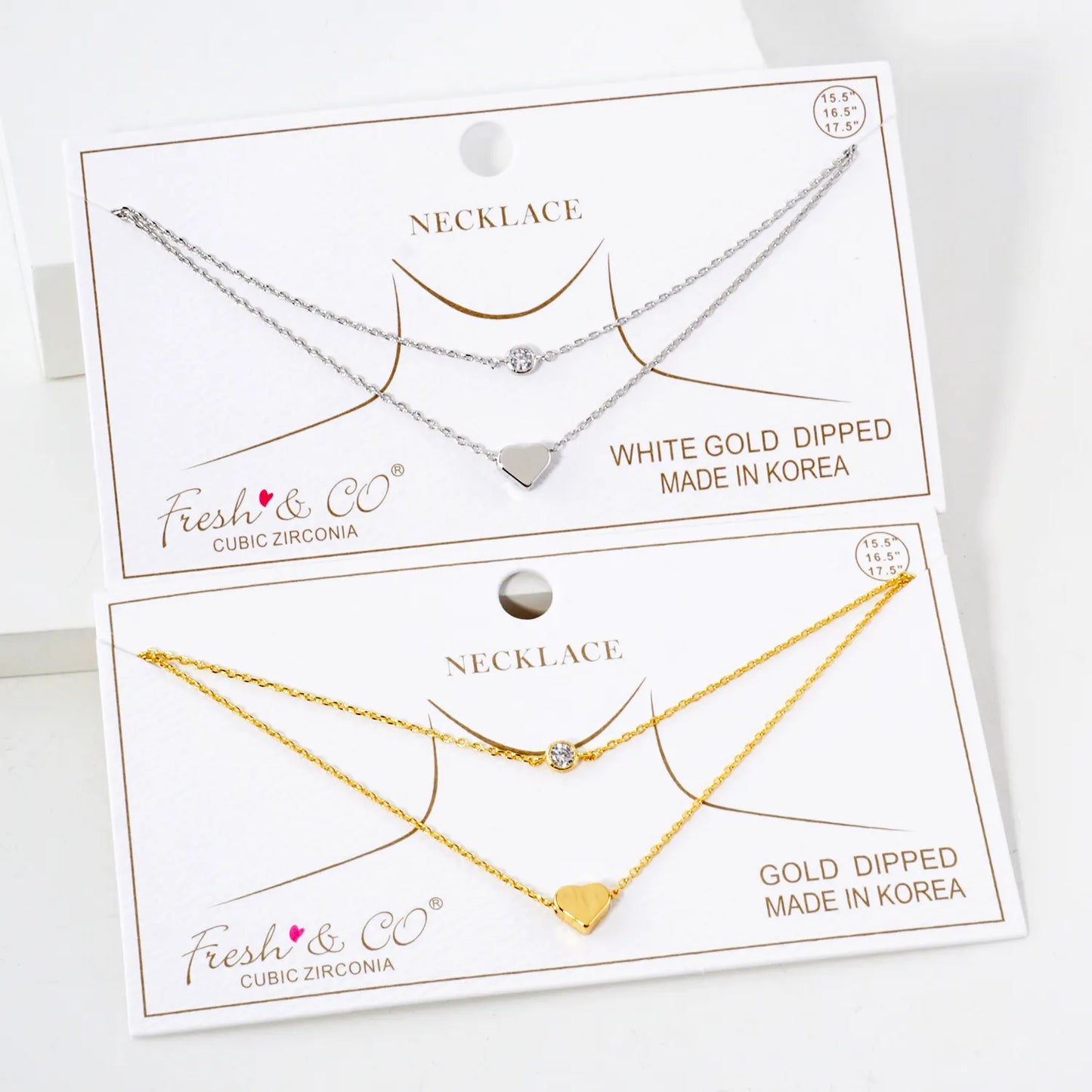 Brass Heart CZ Pendant 18K-Gold-Dipped Layered Necklace
