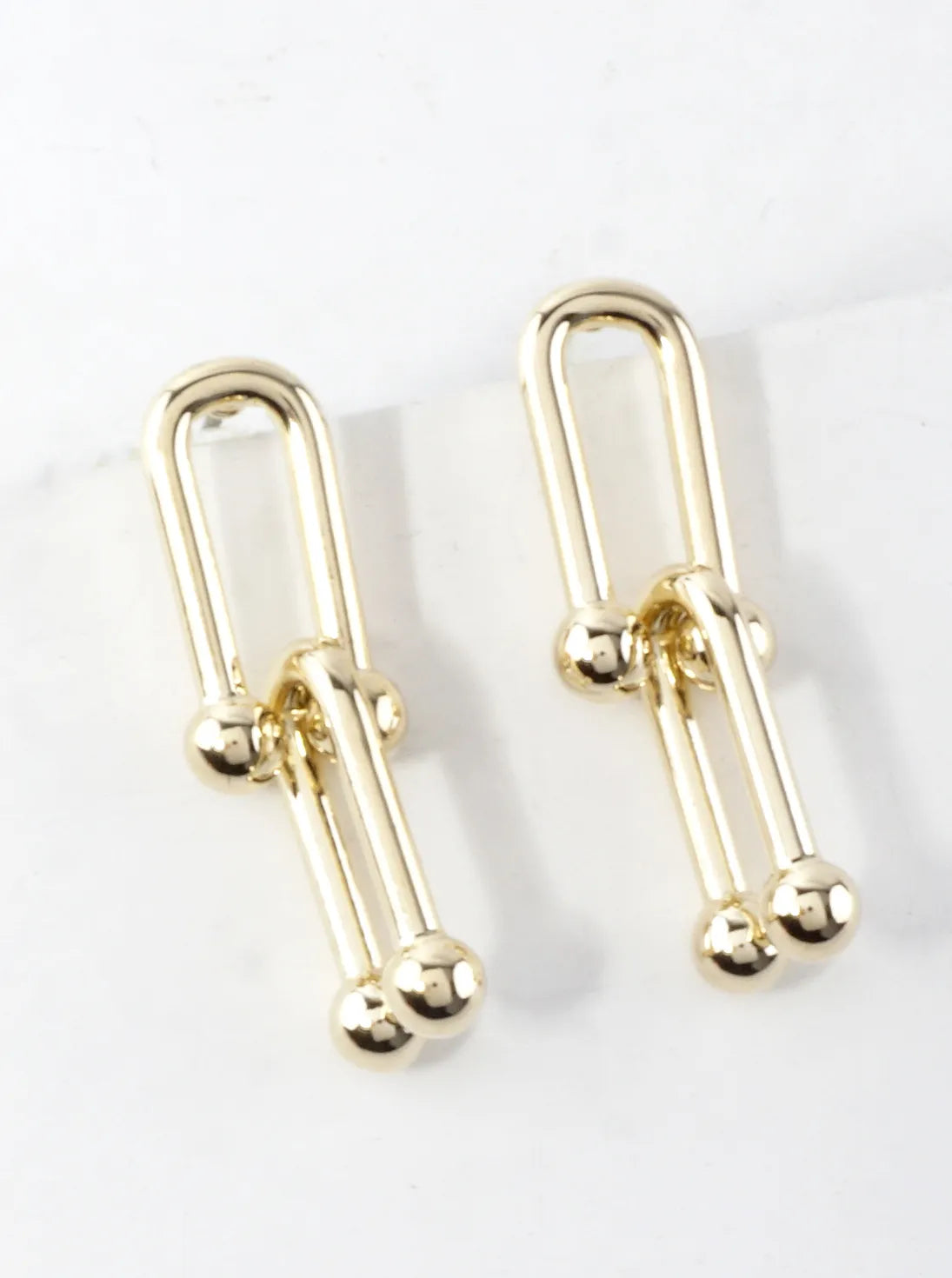 Brass Horseshoe Chain Drop Earrings