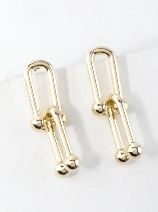 Brass Horseshoe Chain Drop Earrings