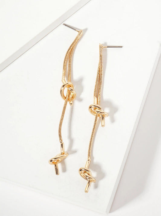 Brass Knot-Detail Snake Chain Dangle Earrings