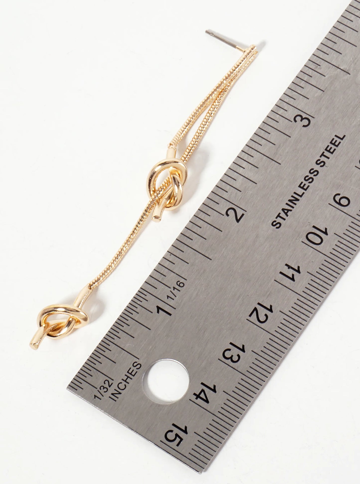 Brass Knot-Detail Snake Chain Dangle Earrings