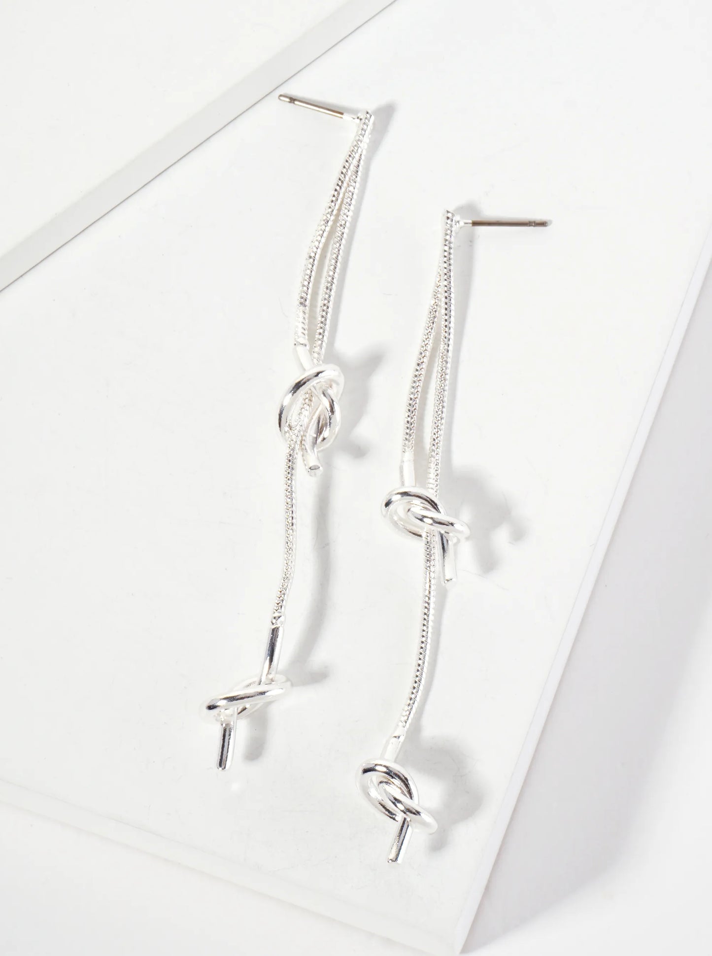 Brass Knot-Detail Snake Chain Dangle Earrings