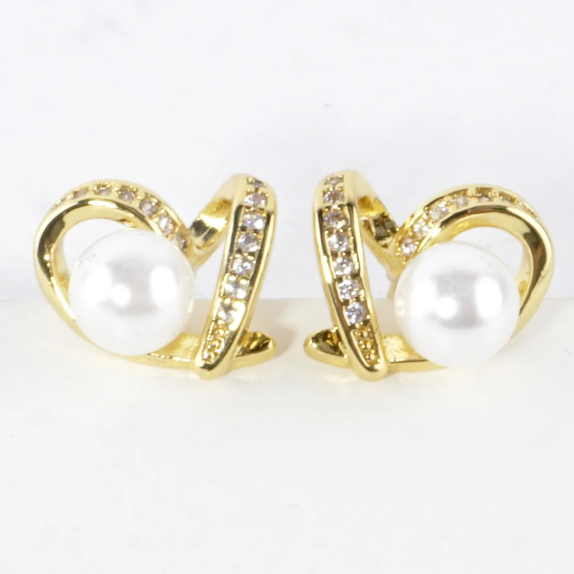Brass Love Knot Earrings Cubic Zirconia Pave Pearl