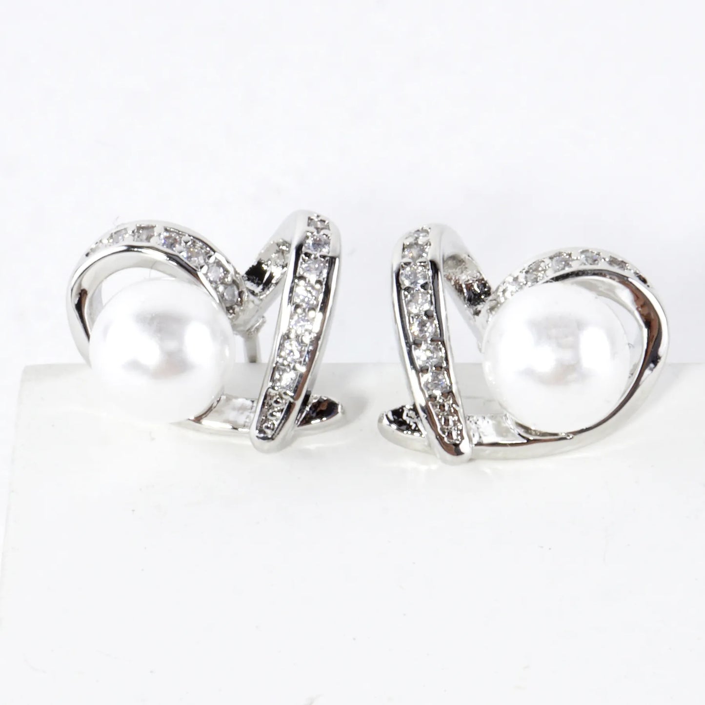Brass Love Knot Earrings Cubic Zirconia Pave Pearl