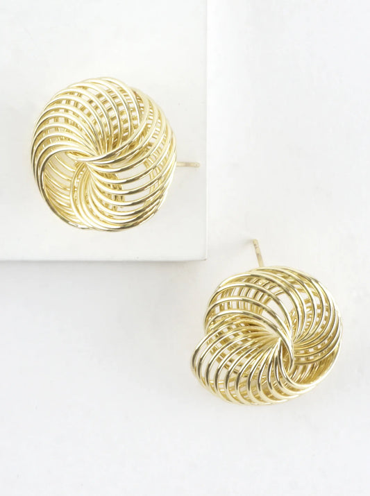 Brass Multi-Ring Swirl Knot Stud Earrings