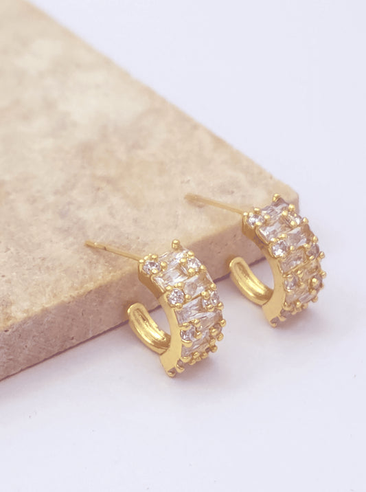 Brass Pave Crescent Hoop Earrings