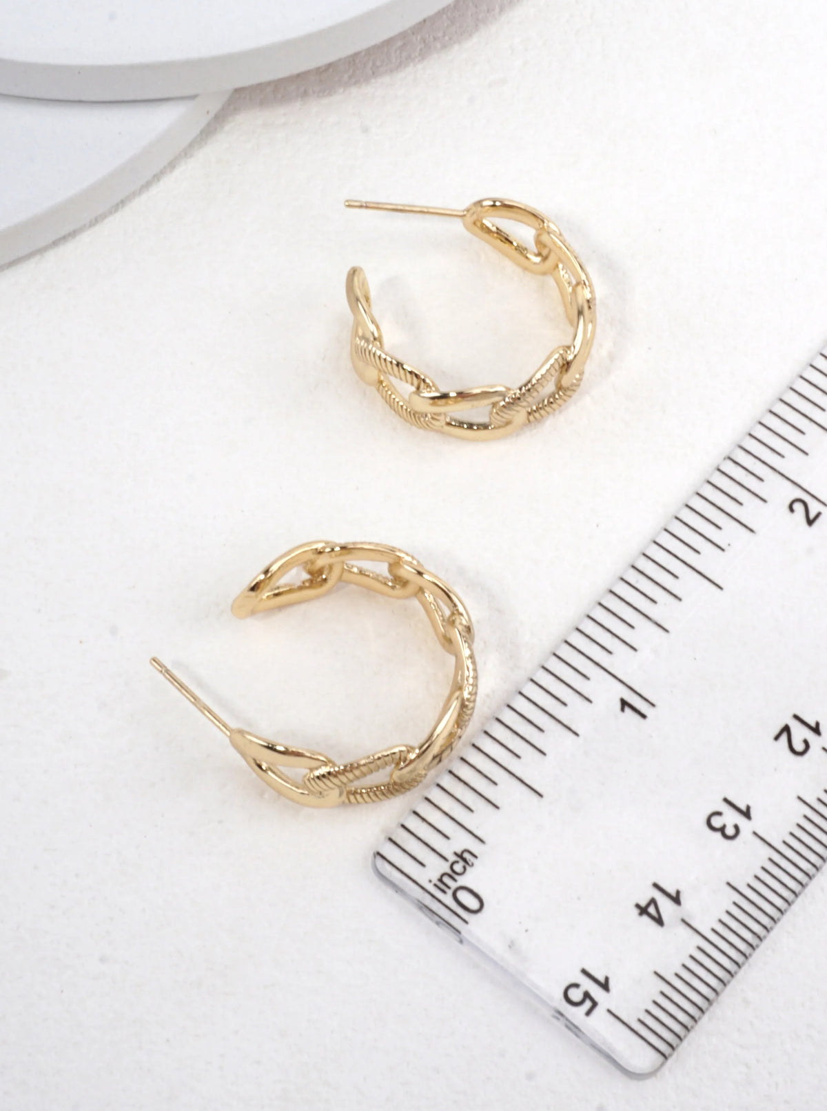 Brass Simulated Cuban Chain Hoop Earrings - Gold Dipped