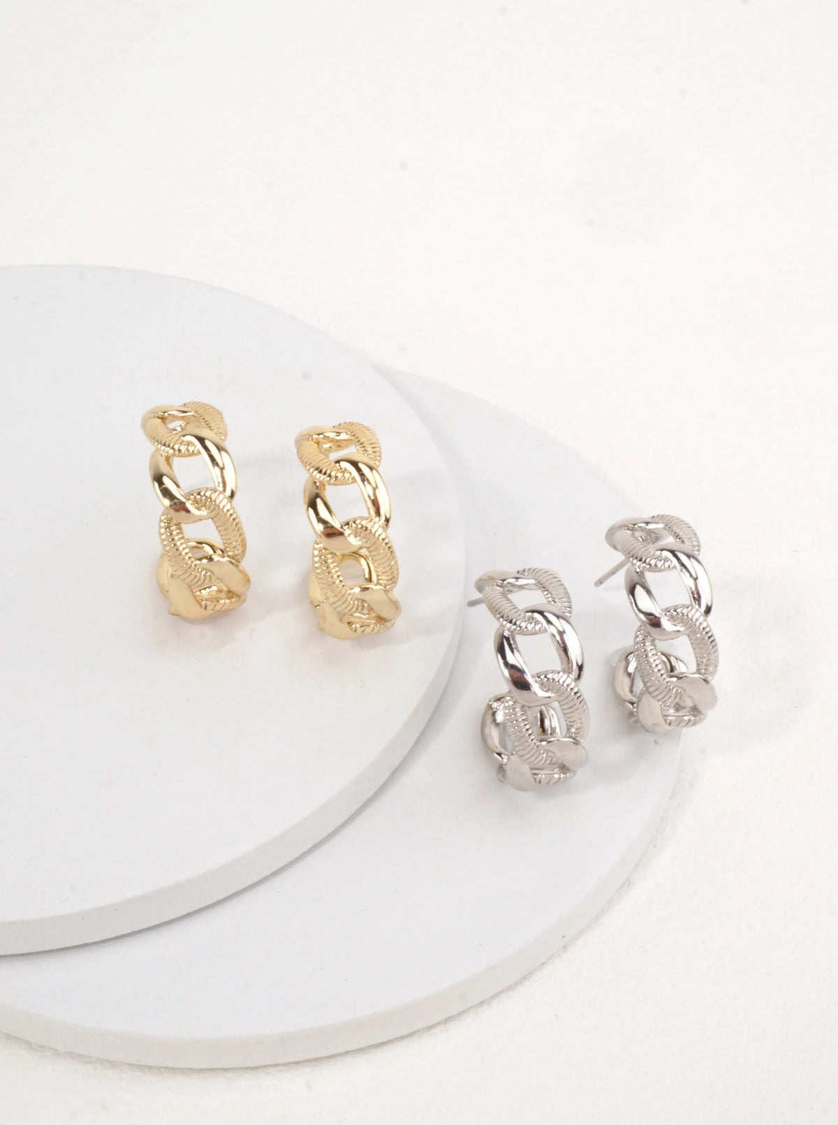 Brass Simulated Cuban Chain Hoop Earrings - Gold Dipped