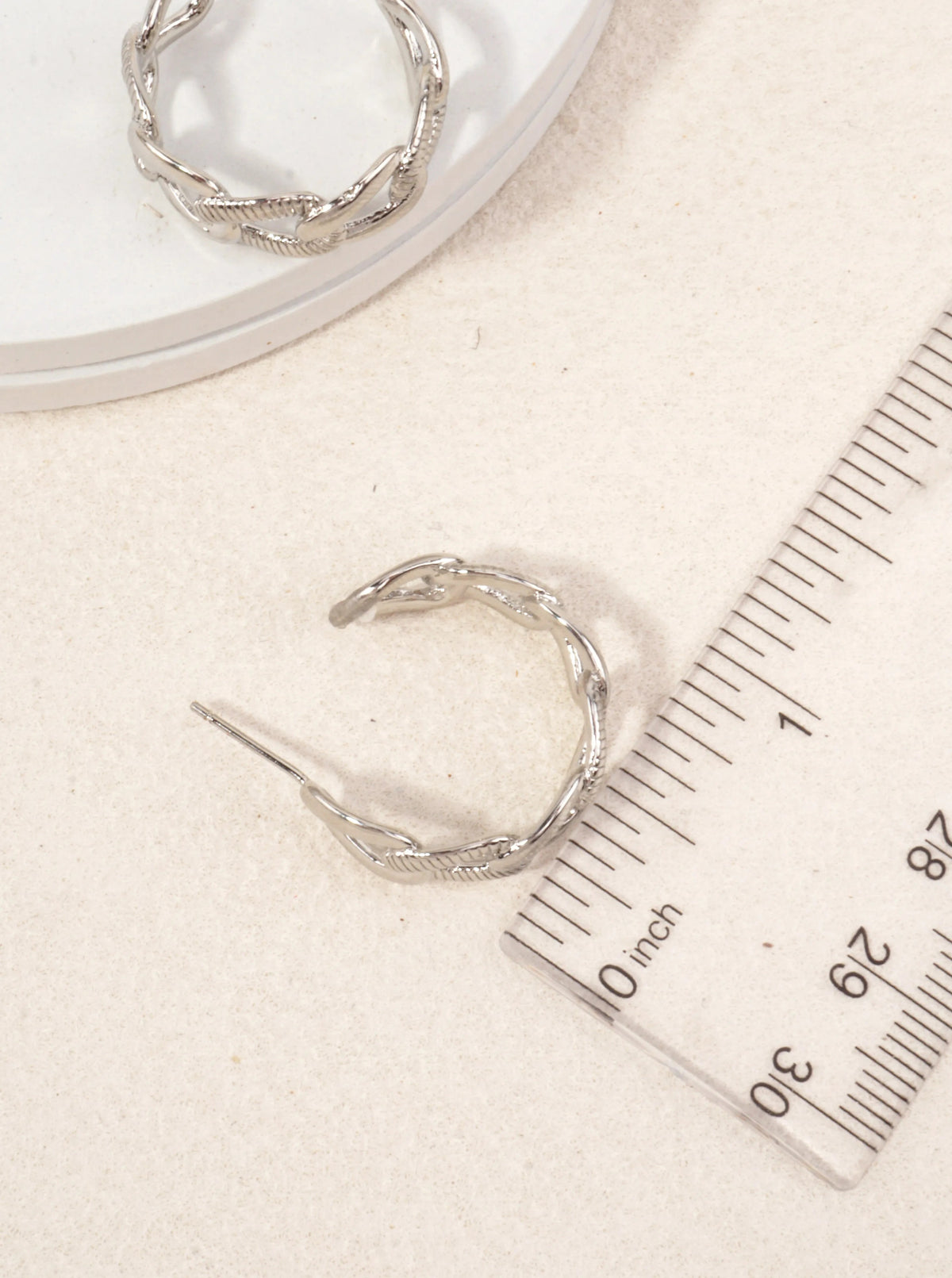 Brass Simulated Cuban Chain Hoop Earrings - White Gold Dipped