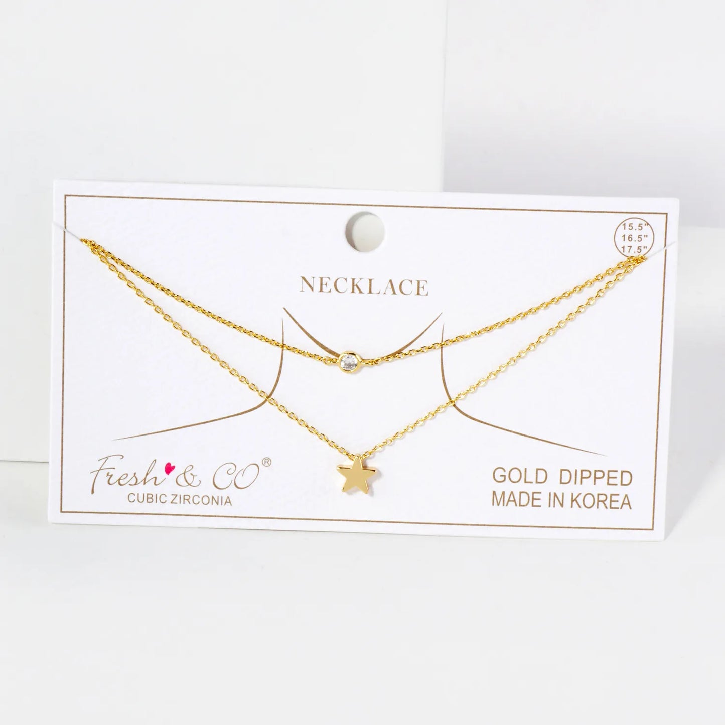 Brass Star CZ Pendant 18K-Gold-Dipped Layered Necklace