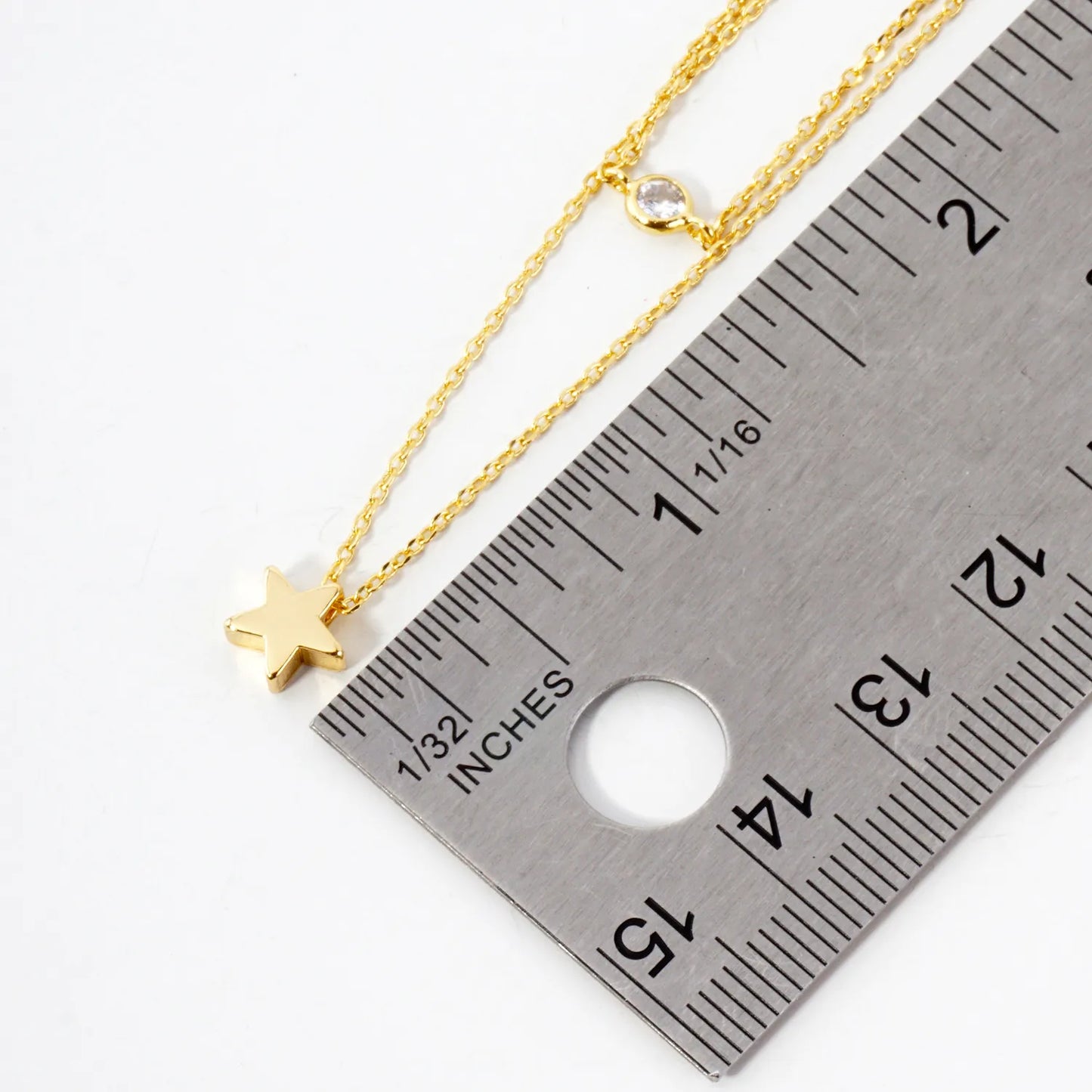 Brass Star CZ Pendant 18K-Gold-Dipped Layered Necklace
