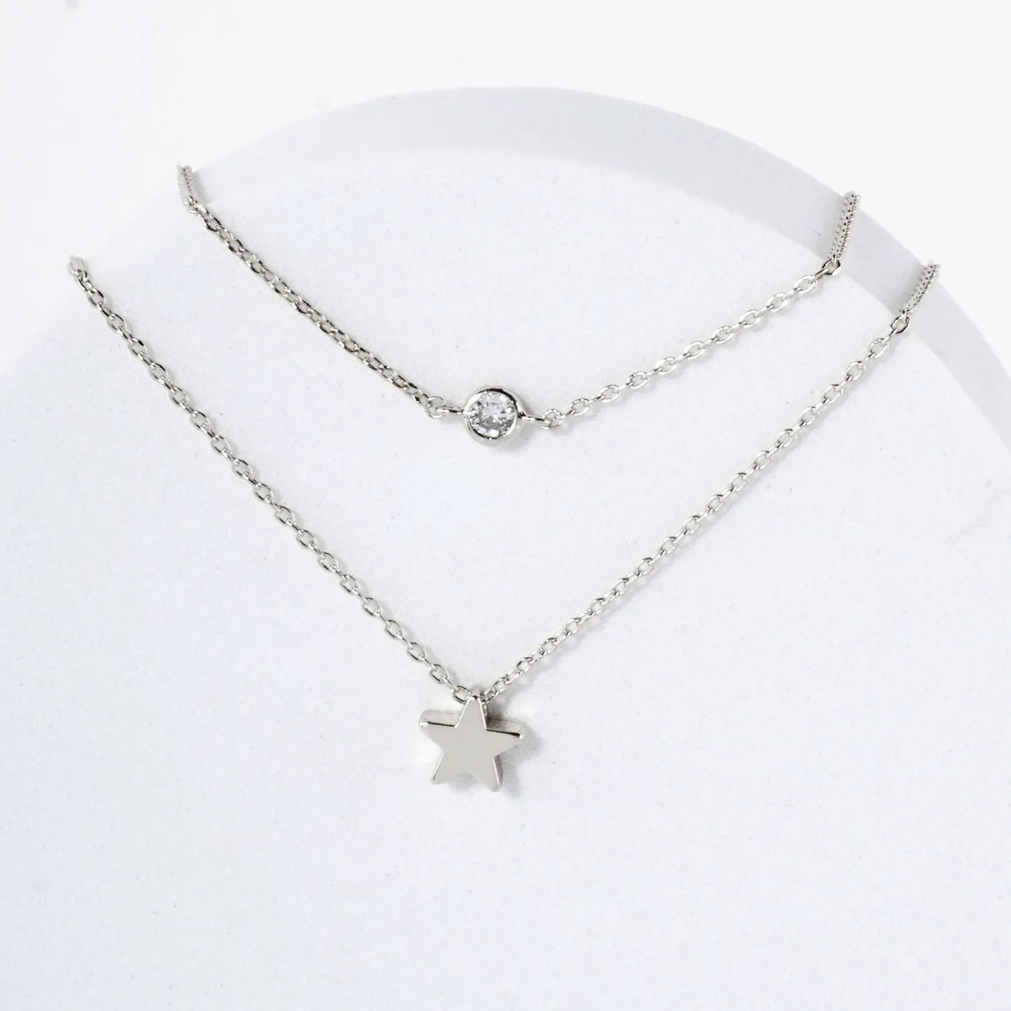 Brass Star CZ Pendant 18K-Gold-Dipped Layered Necklace
