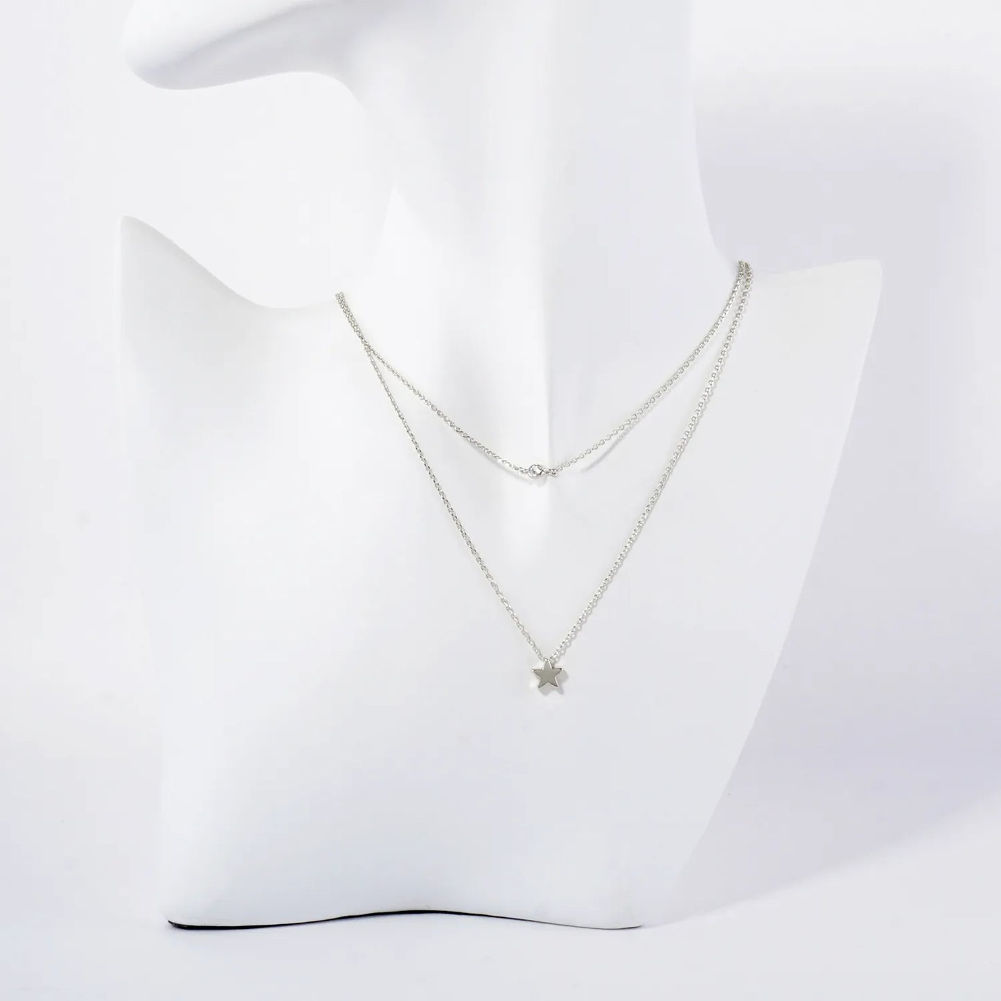 Brass Star CZ Pendant 18K-Gold-Dipped Layered Necklace